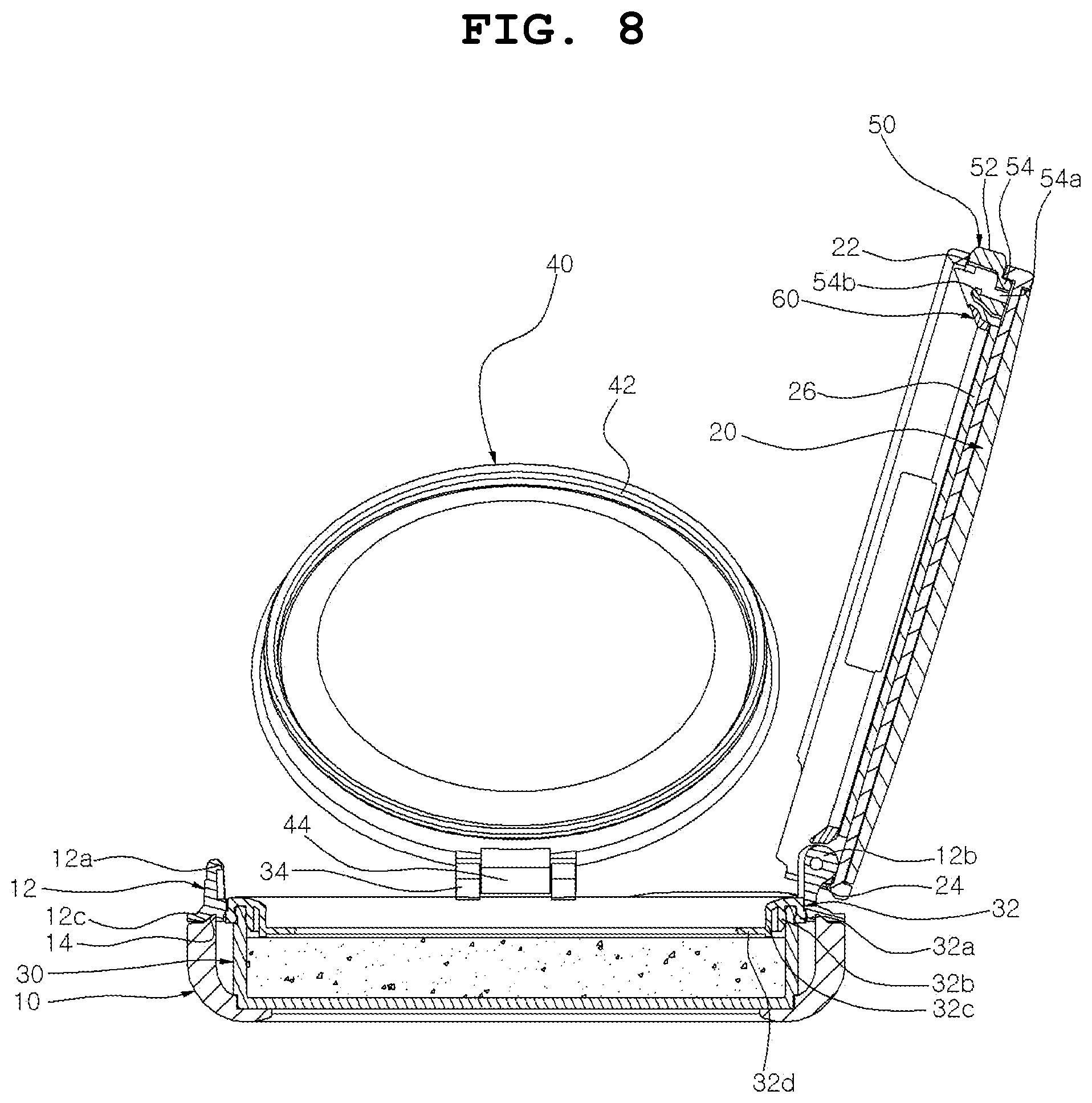 Patent US11812841 Figure 8 – Cosmetic container with contents visible from outside