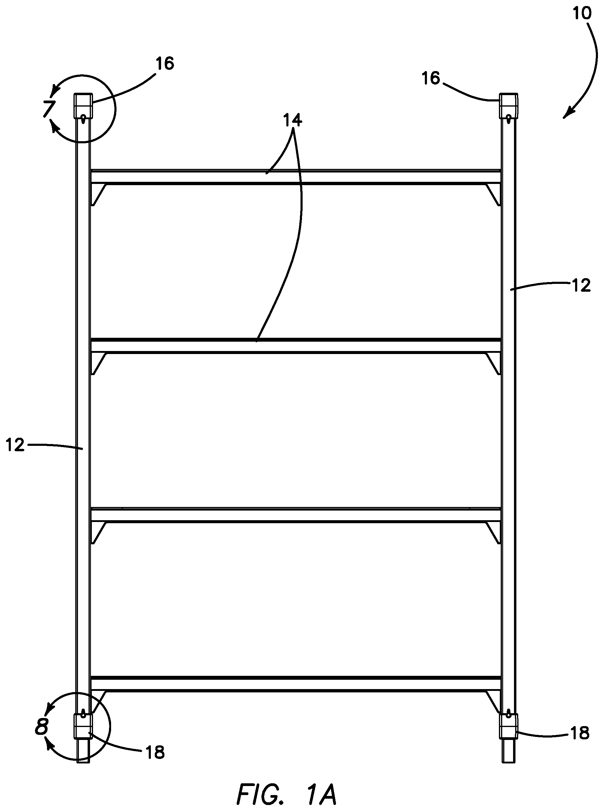 Patent US11812847 Figure 1 – Shelving system for resisting applied shear forces and method for forming the same