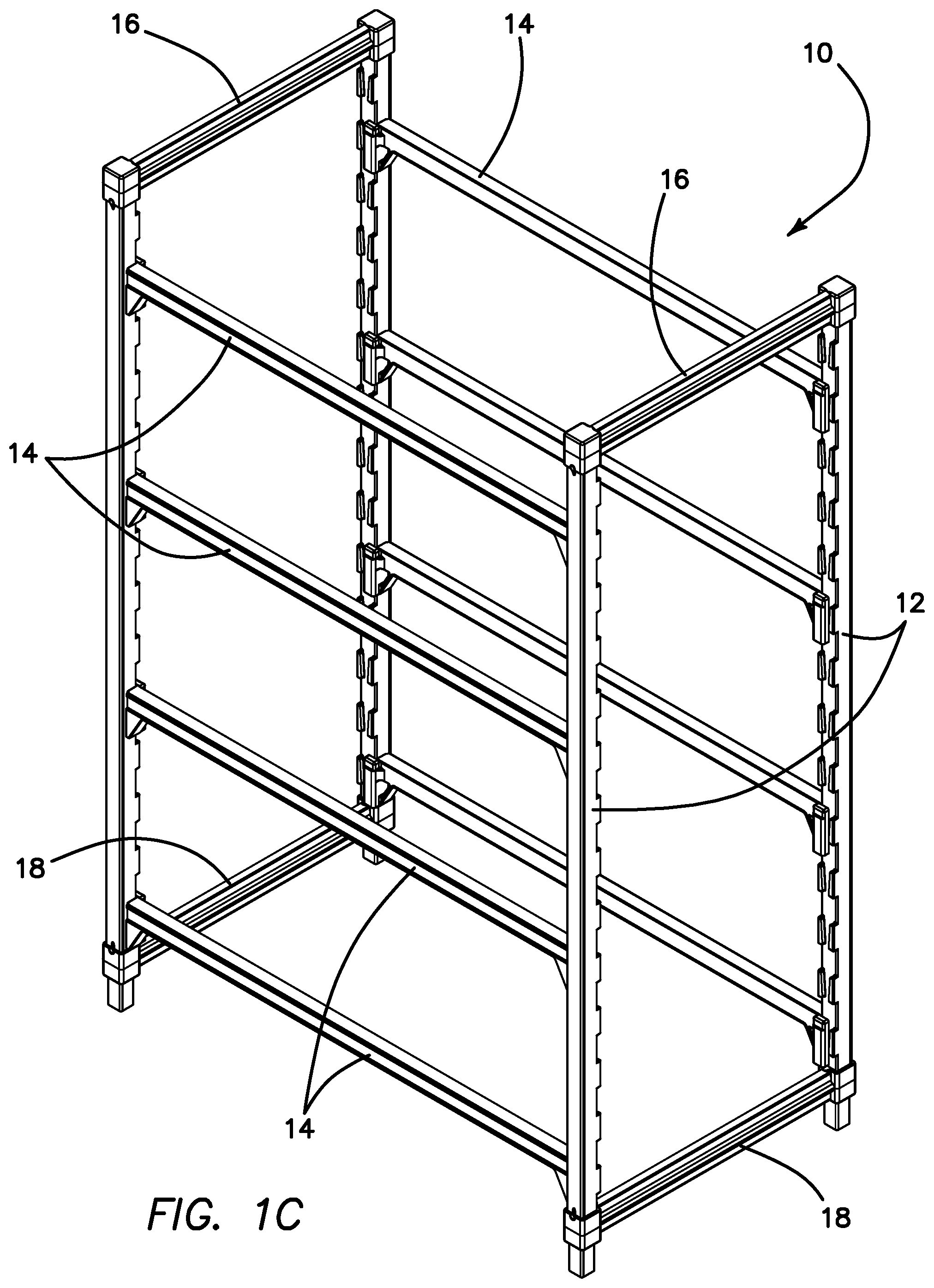 Patent US11812847 Figure 3 – Shelving system for resisting applied shear forces and method for forming the same