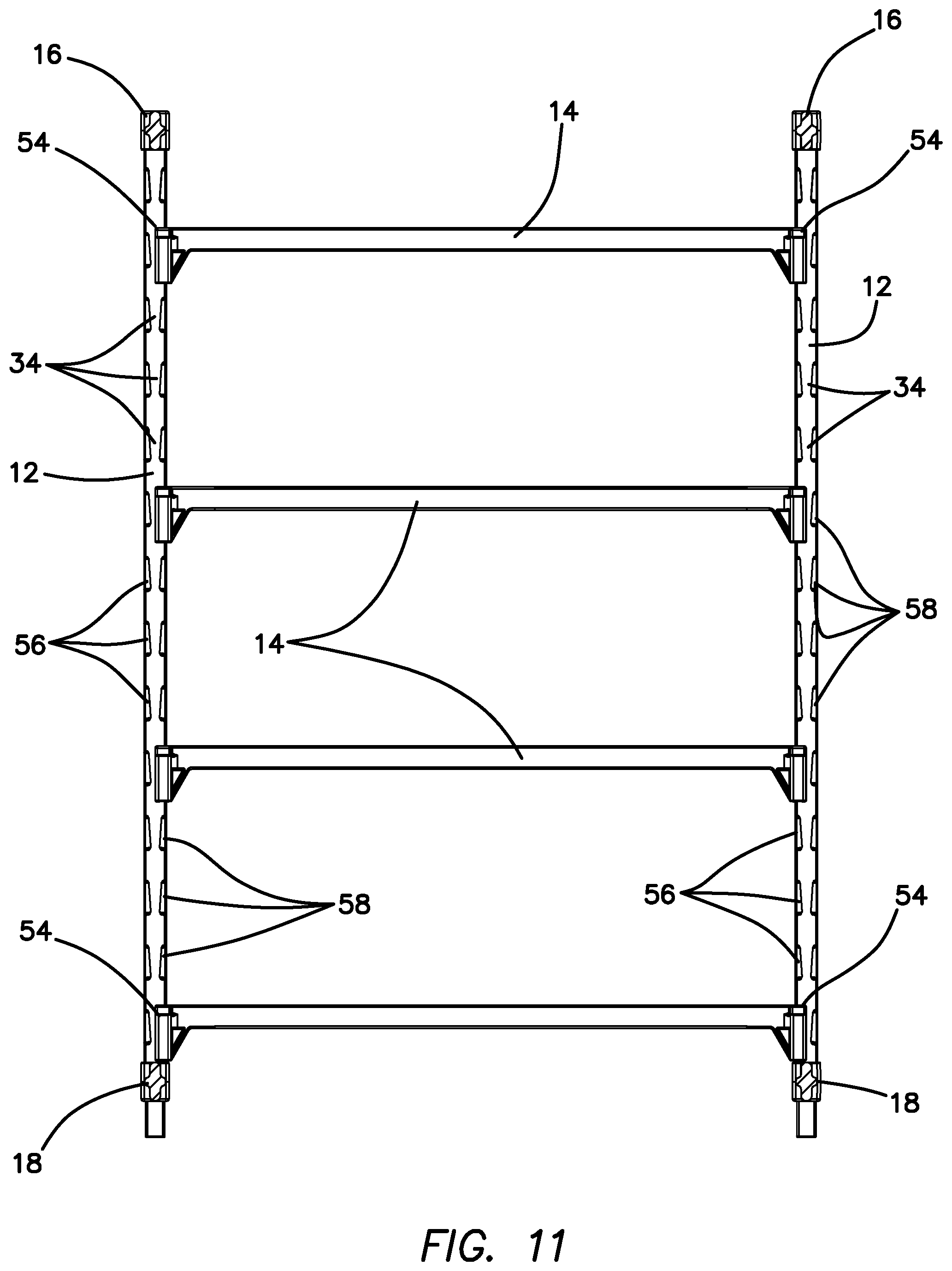 Patent US11812847 Figure 15 – Shelving system for resisting applied shear forces and method for forming the same
