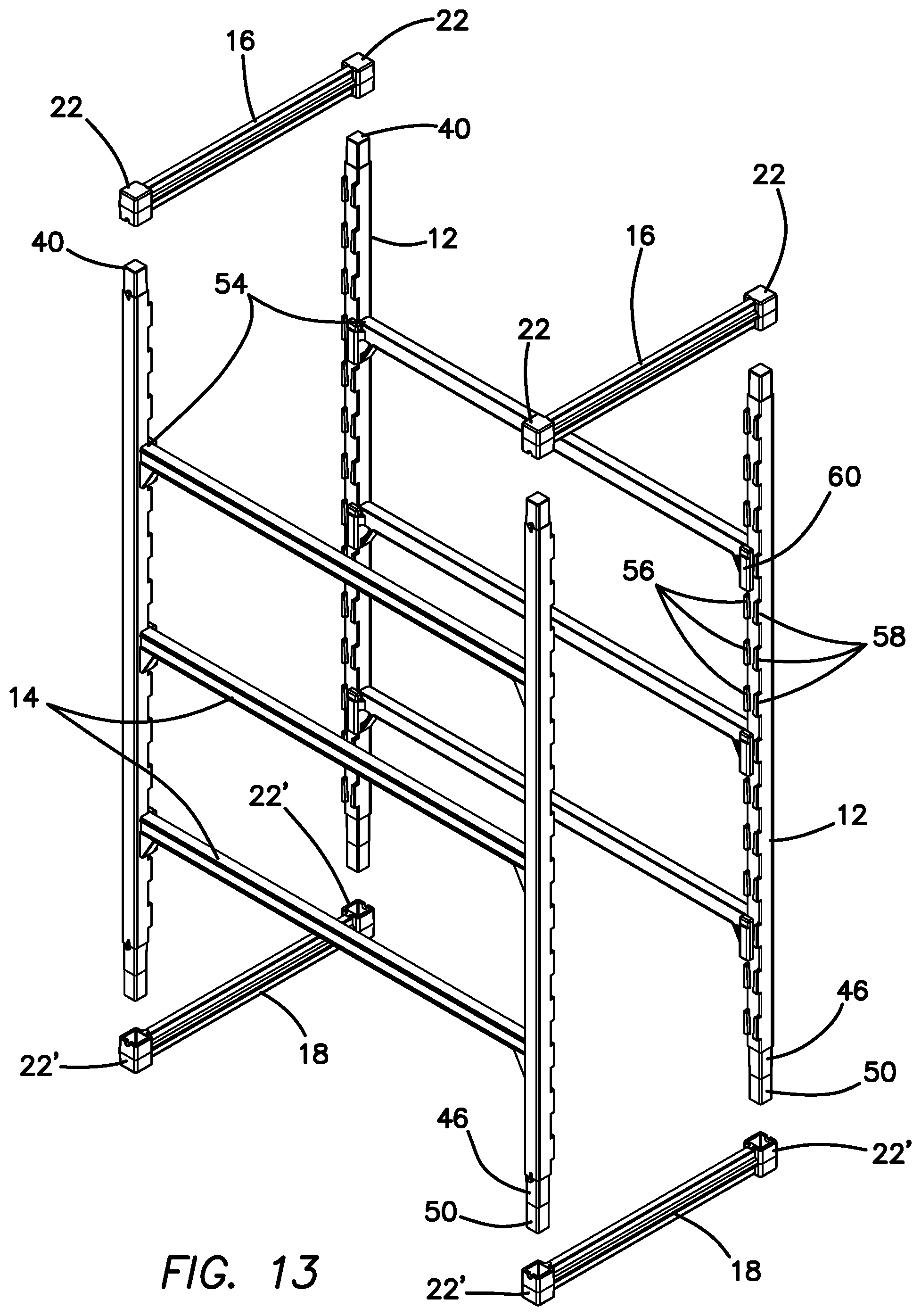 Patent US11812847 Figure 19 – Shelving system for resisting applied shear forces and method for forming the same