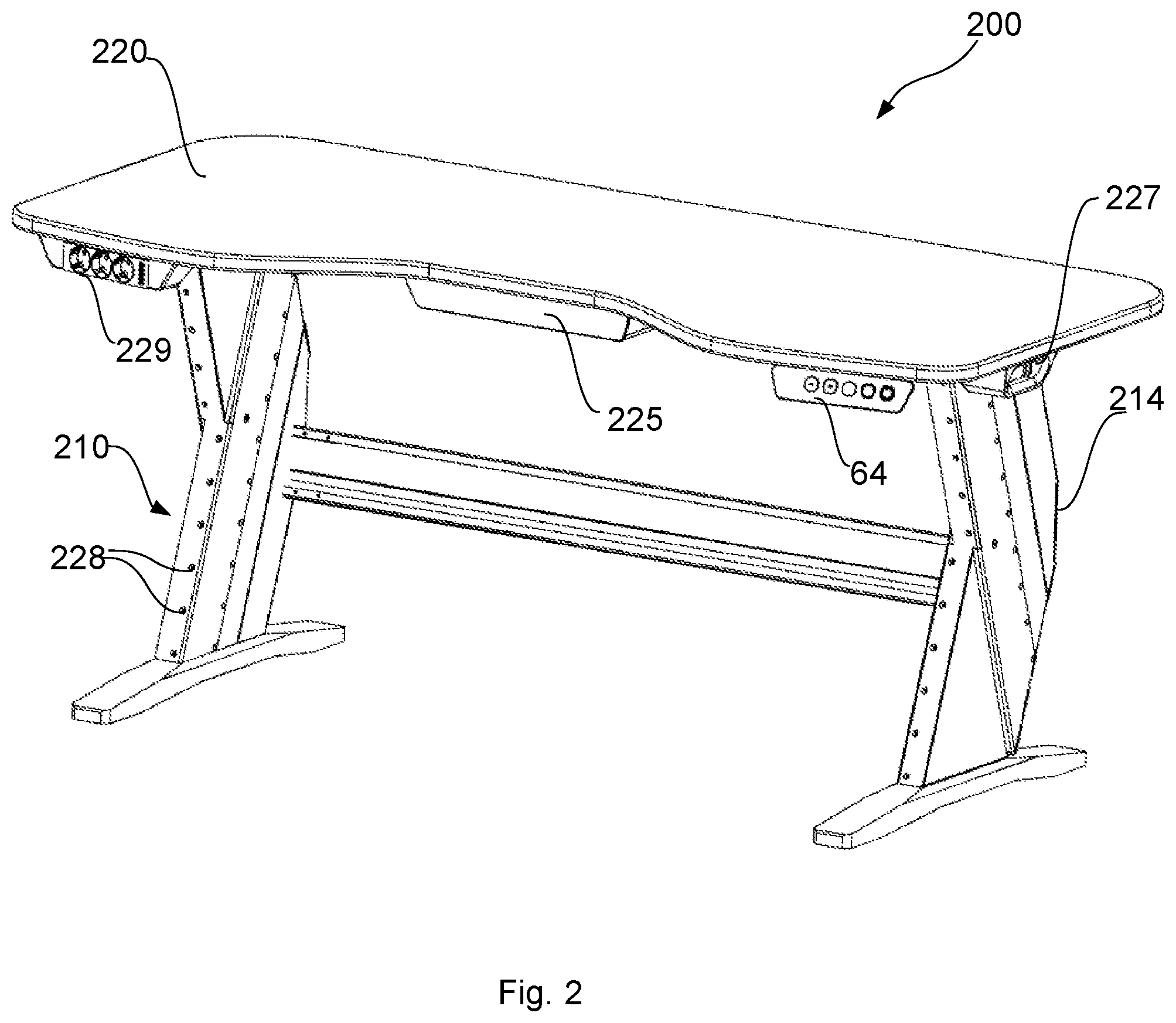 Patent US11812852 Figure 3 – Actuator system and multifunctional table comprising such an actuator system