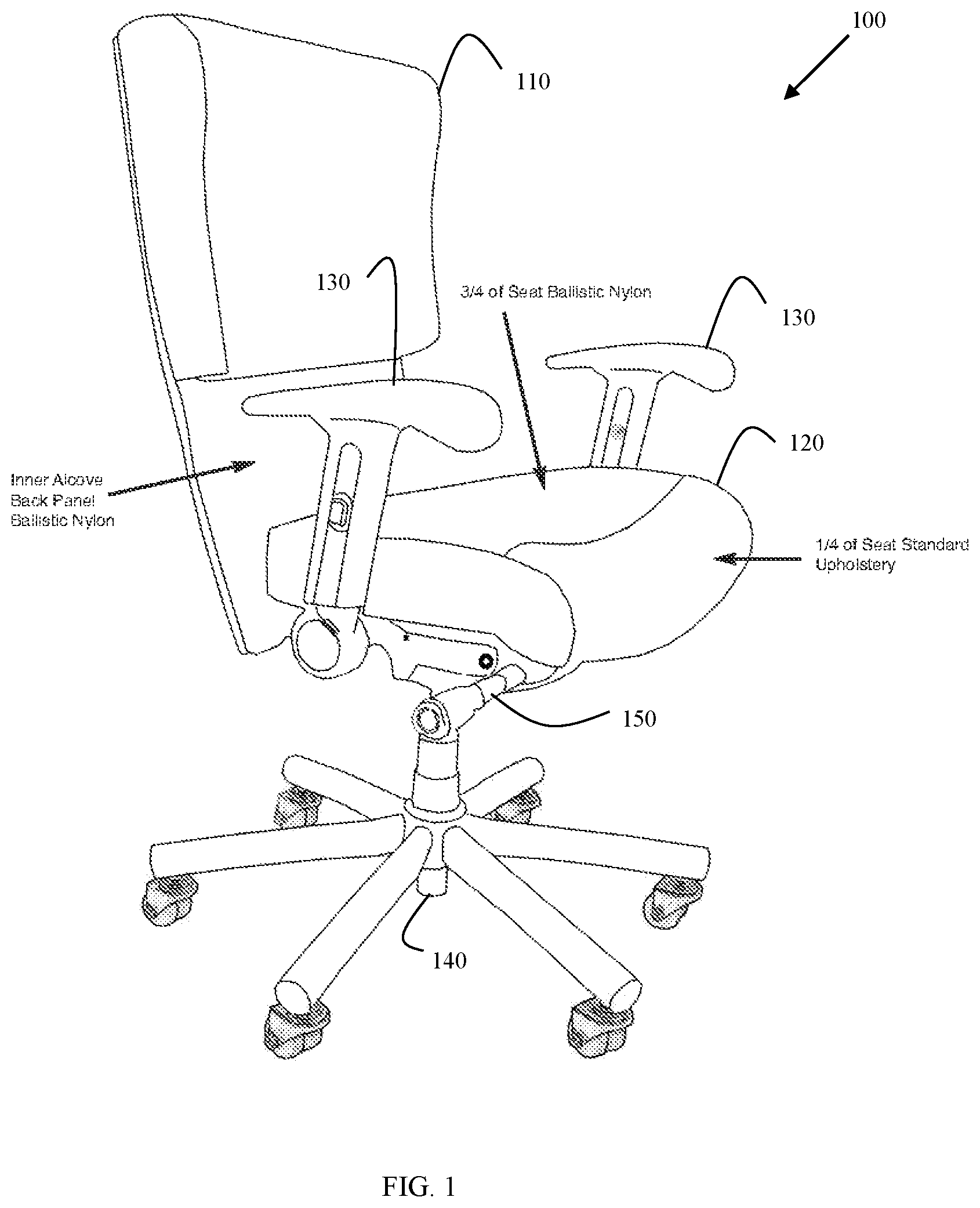 Patent US11812871 Figure 1 – Chair with appendage accommodations