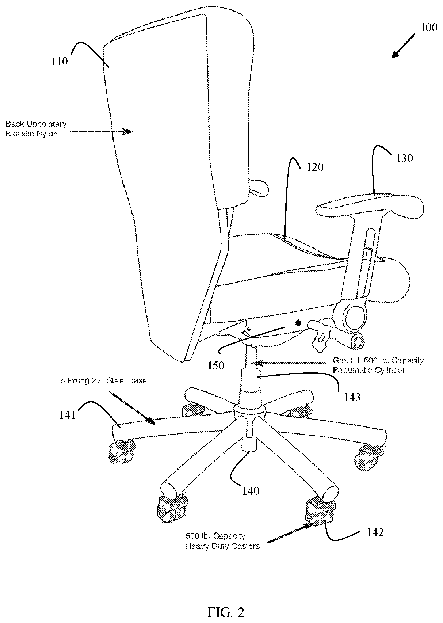 Patent US11812871 Figure 2 – Chair with appendage accommodations