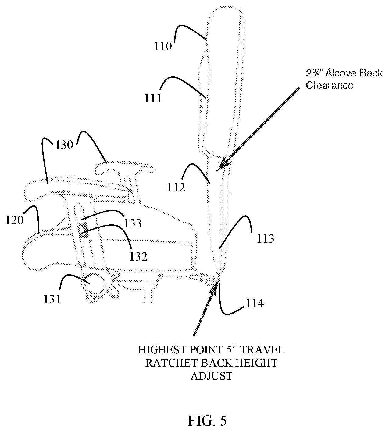Patent US11812871 Figure 5 – Chair with appendage accommodations