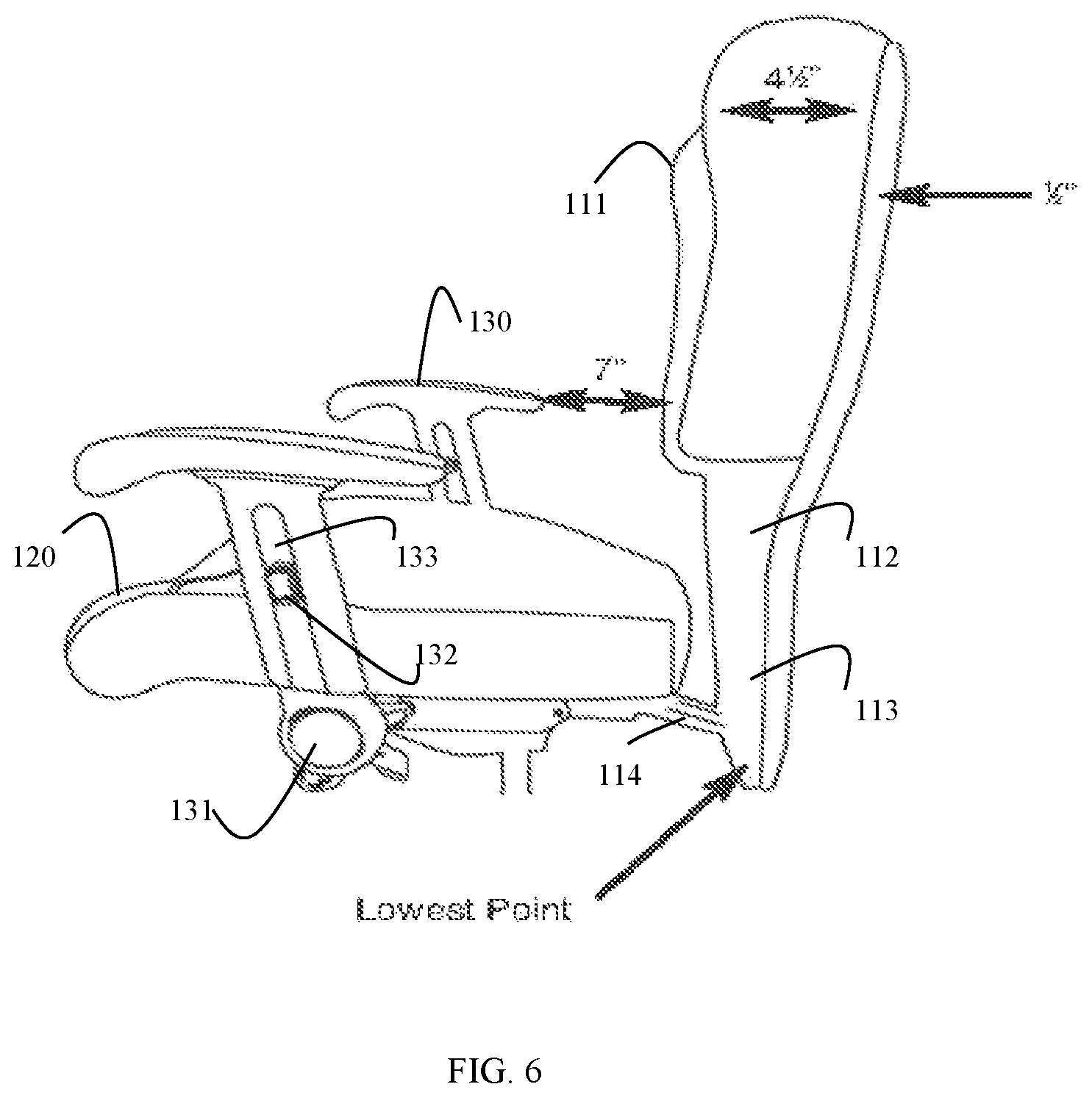 Patent US11812871 Figure 6 – Chair with appendage accommodations