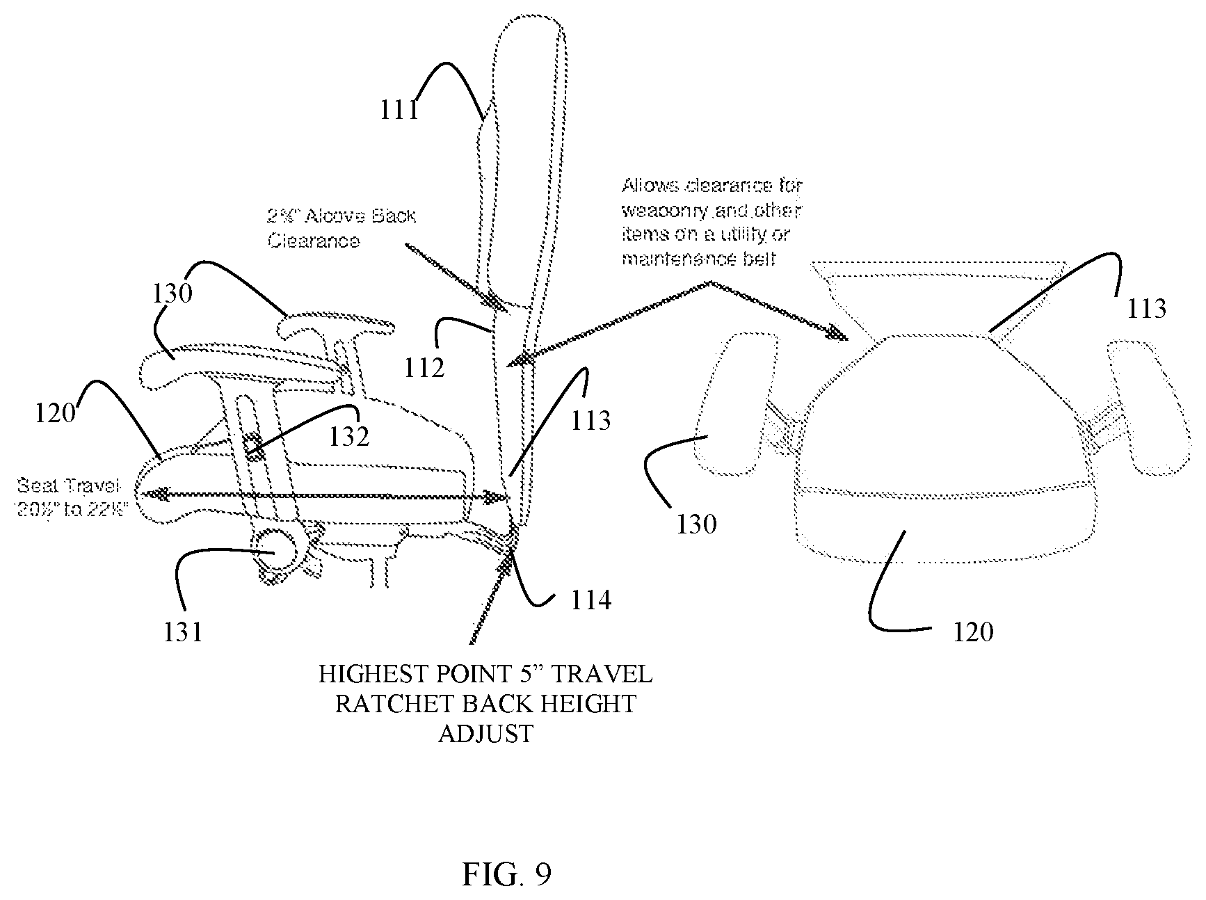 Patent US11812871 Figure 9 – Chair with appendage accommodations
