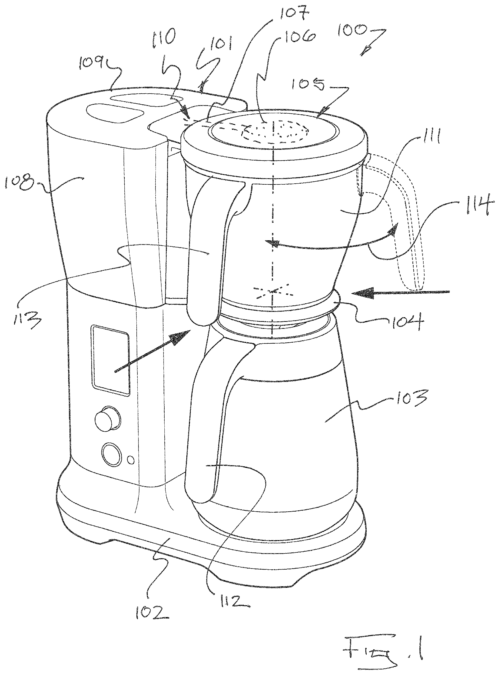 Patent US11812886 Figure 1 – Drip filter coffee machine