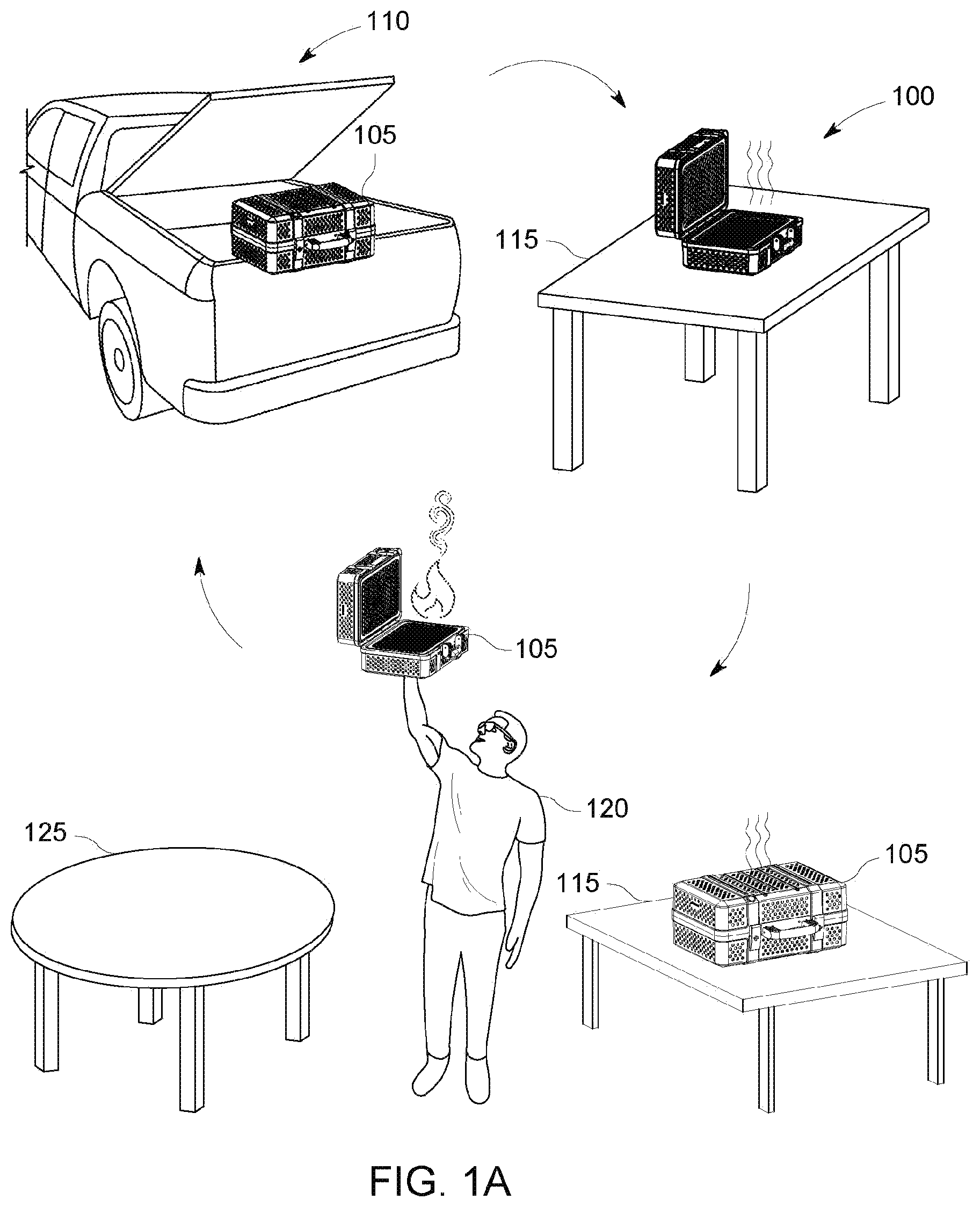 Patent US11812894 Figure 1 – Portable grill having low-temperature exterior casing