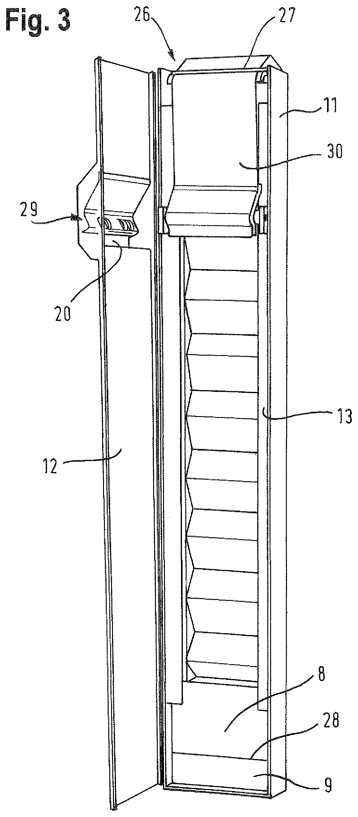 Patent US11812899 Figure 3 – Dispenser and stack of sheet products