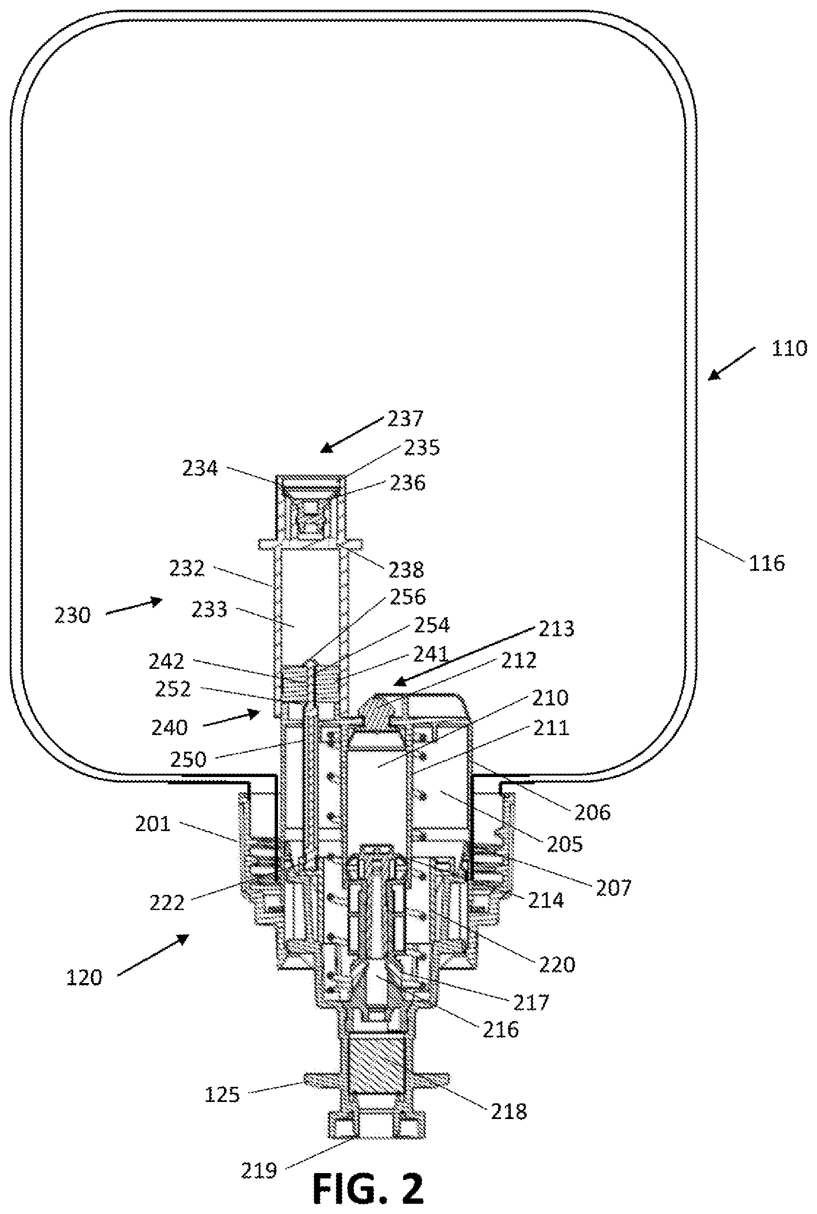 Patent US11812905 Figure 2 – Pumps with positive pressure venting, refill units and dispensers