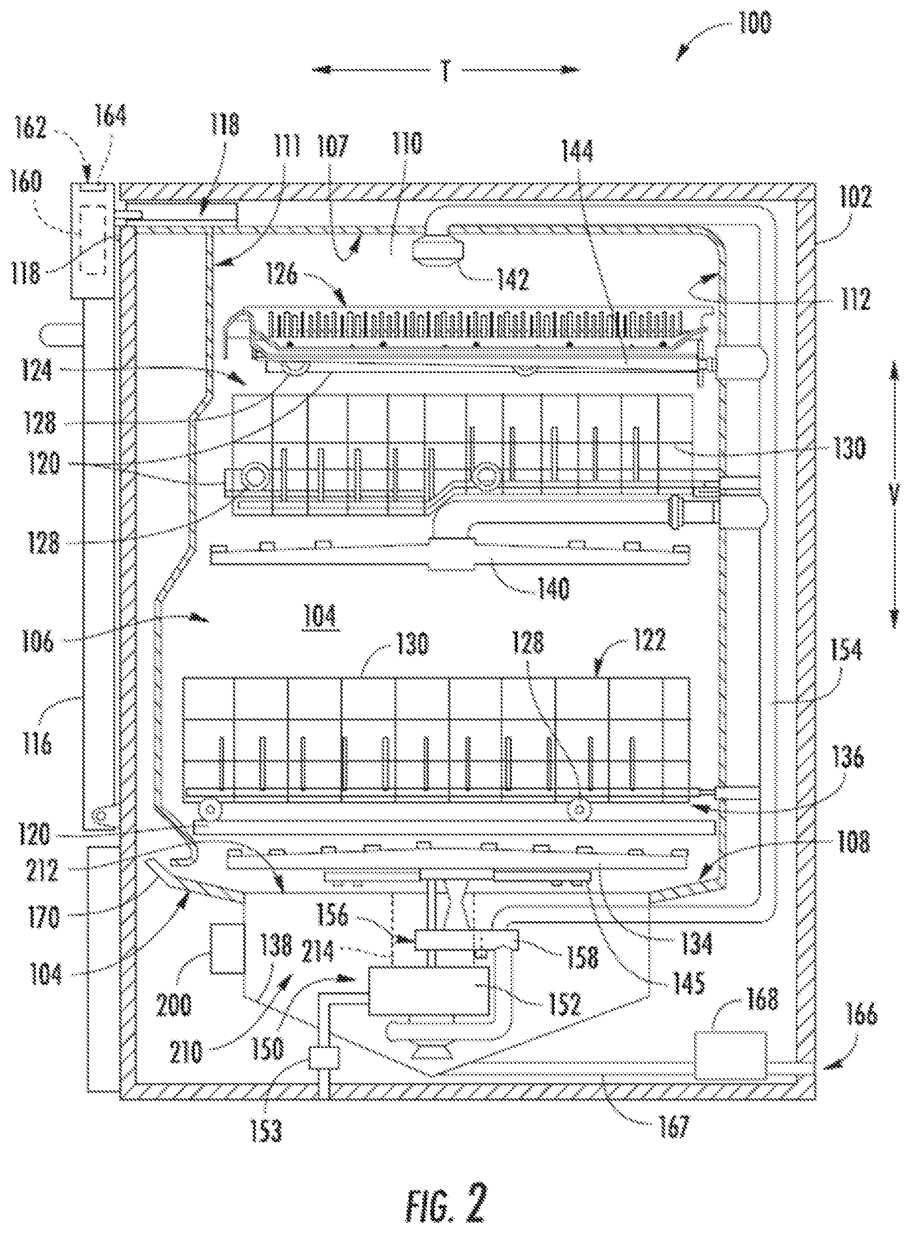 Patent US11812910 Figure 2 – Dishwashing appliances and methods for addressing obstruction therein