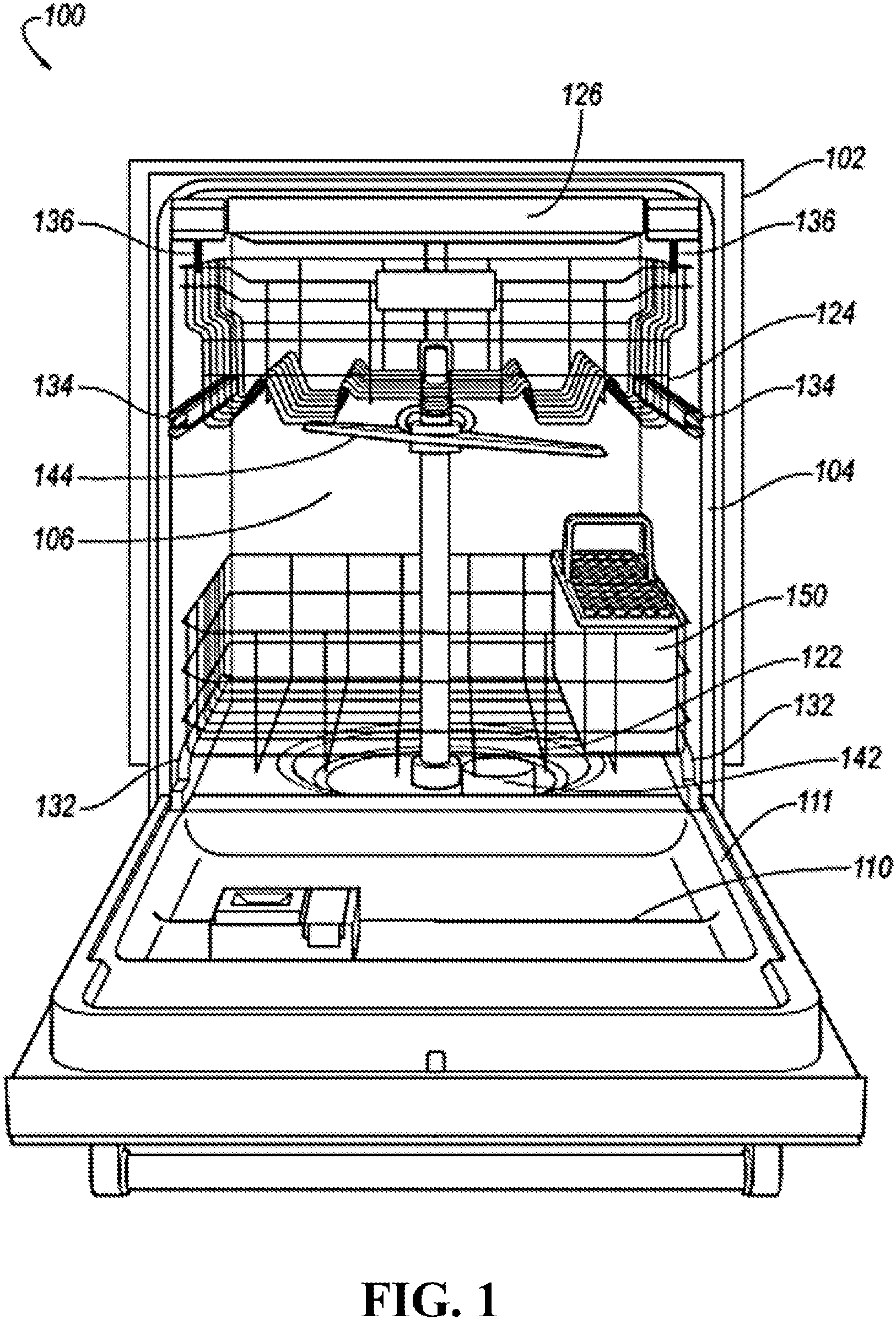 Patent US11812911 Figure 1 – Dish drying system with adsorbent material regeneration