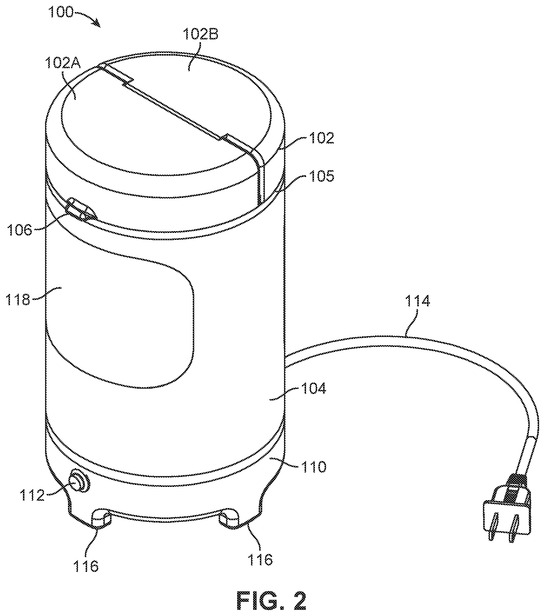 Patent US11812913 Figure 2 – Compact dishwasher for cleaning a few eating utensils
