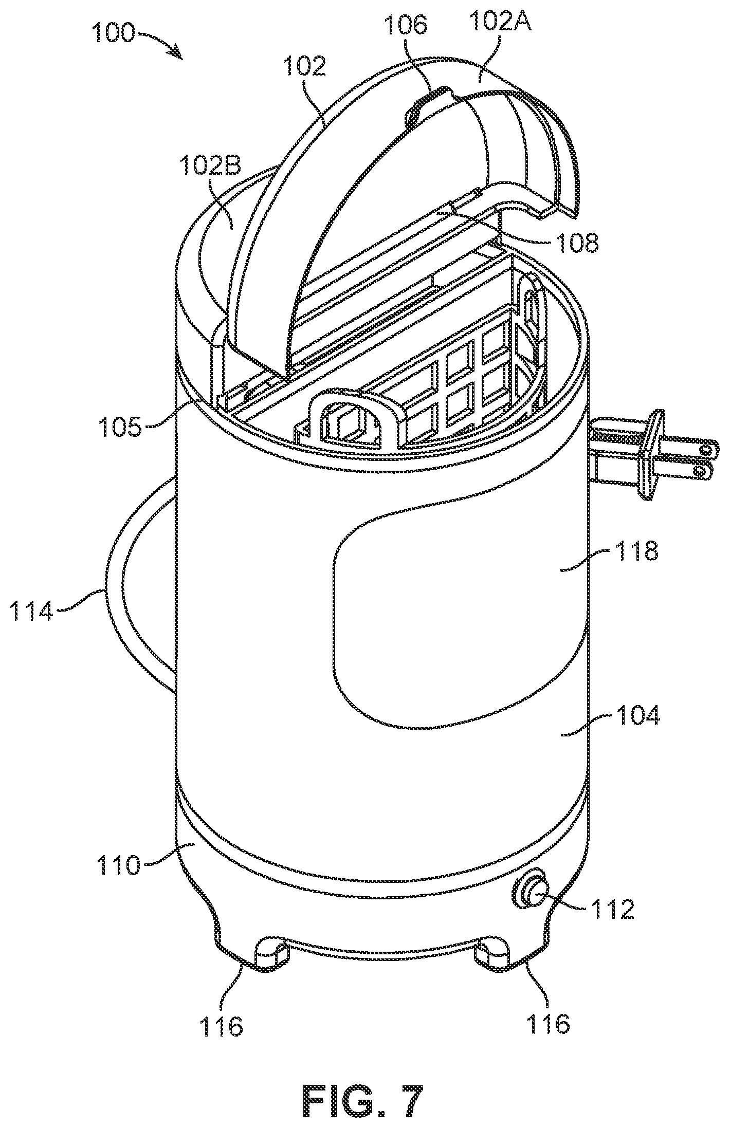 Patent US11812913 Figure 7 – Compact dishwasher for cleaning a few eating utensils