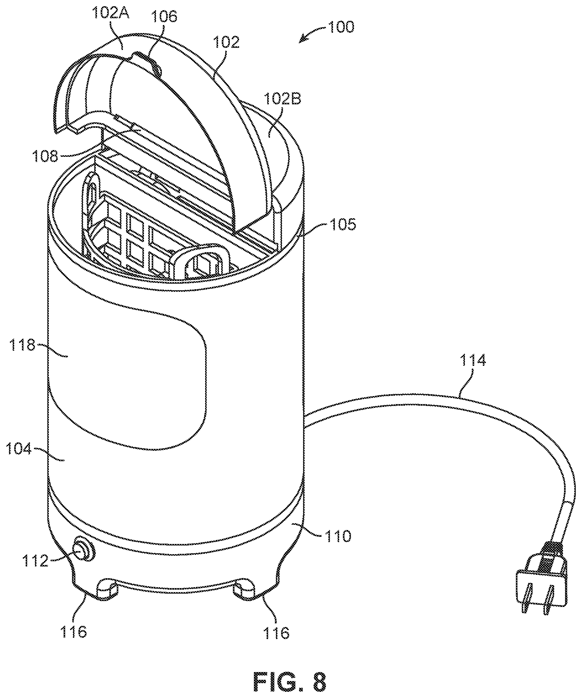 Patent US11812913 Figure 8 – Compact dishwasher for cleaning a few eating utensils