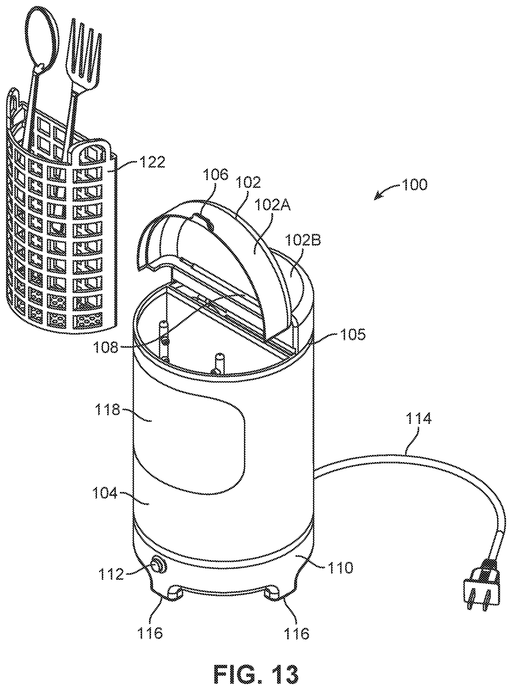 Patent US11812913 Figure 13 – Compact dishwasher for cleaning a few eating utensils