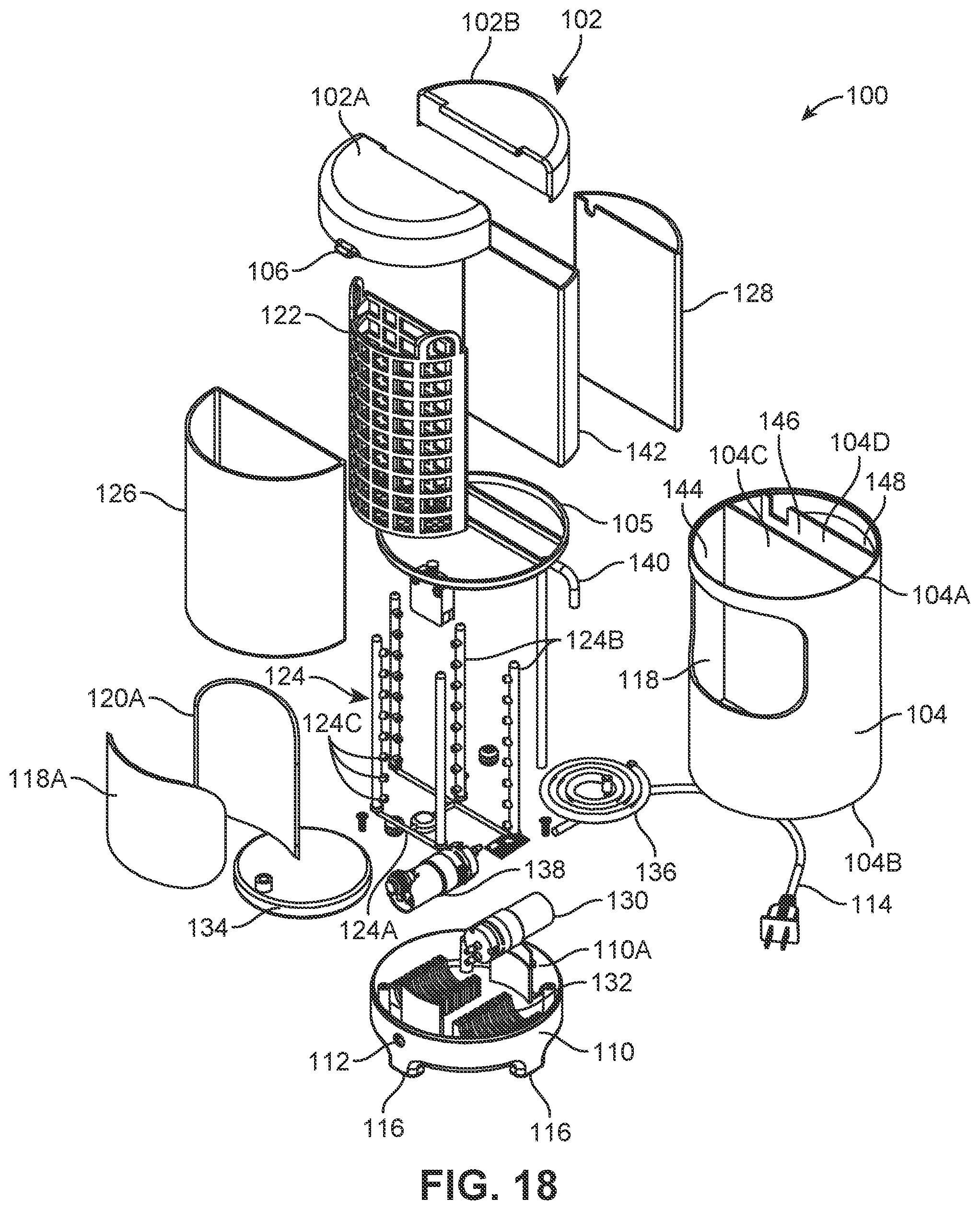 Patent US11812913 Figure 18 – Compact dishwasher for cleaning a few eating utensils