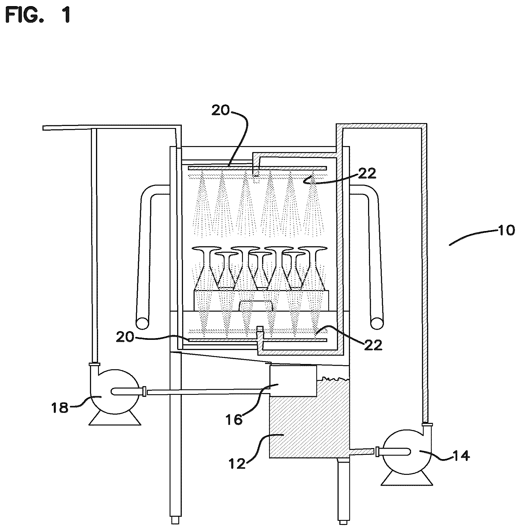 Patent US11812914 — Apparatus for separating chemistries in a door-type dishmachine — Figure 1