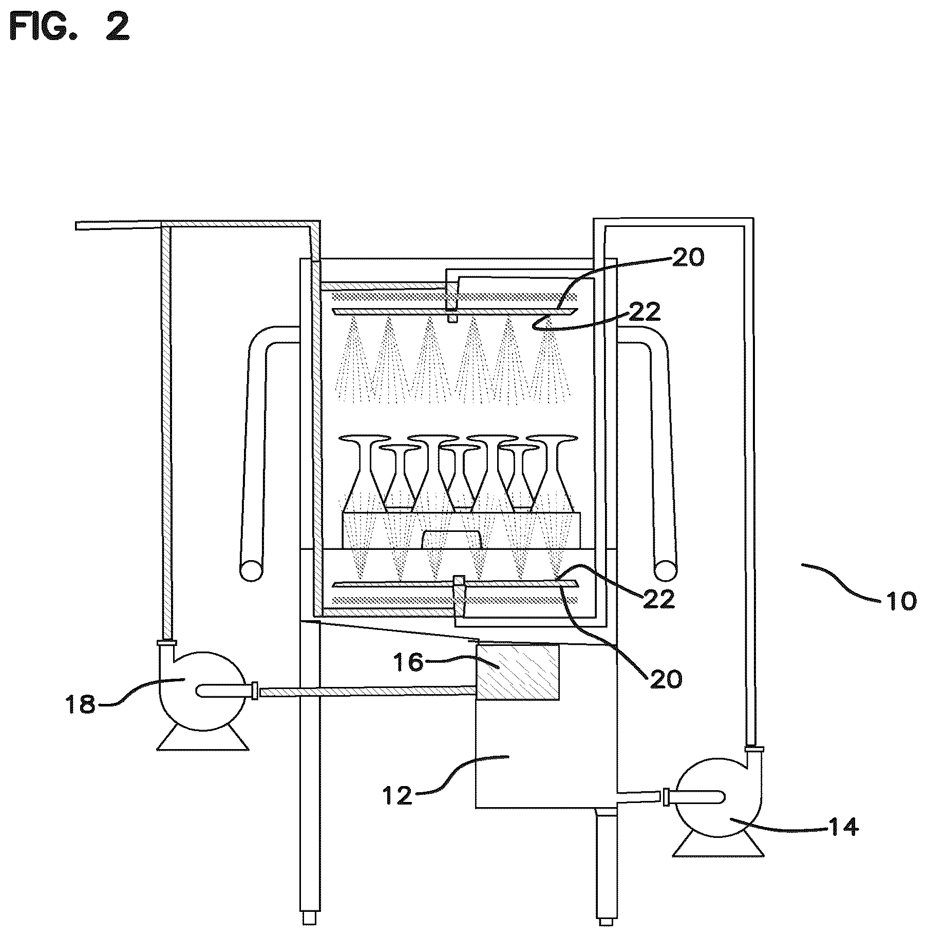 Patent US11812914 Figure 2 – Apparatus for separating chemistries in a door-type dishmachine