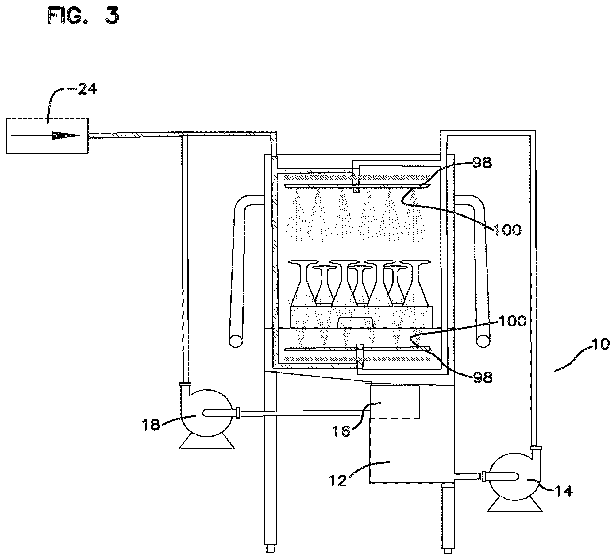 Patent US11812914 Figure 3 – Apparatus for separating chemistries in a door-type dishmachine