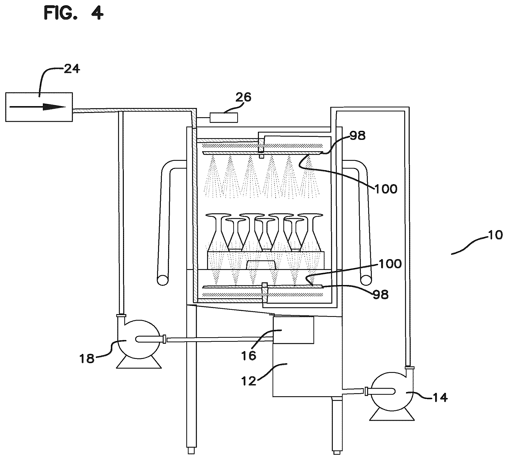 Patent US11812914 Figure 4 – Apparatus for separating chemistries in a door-type dishmachine