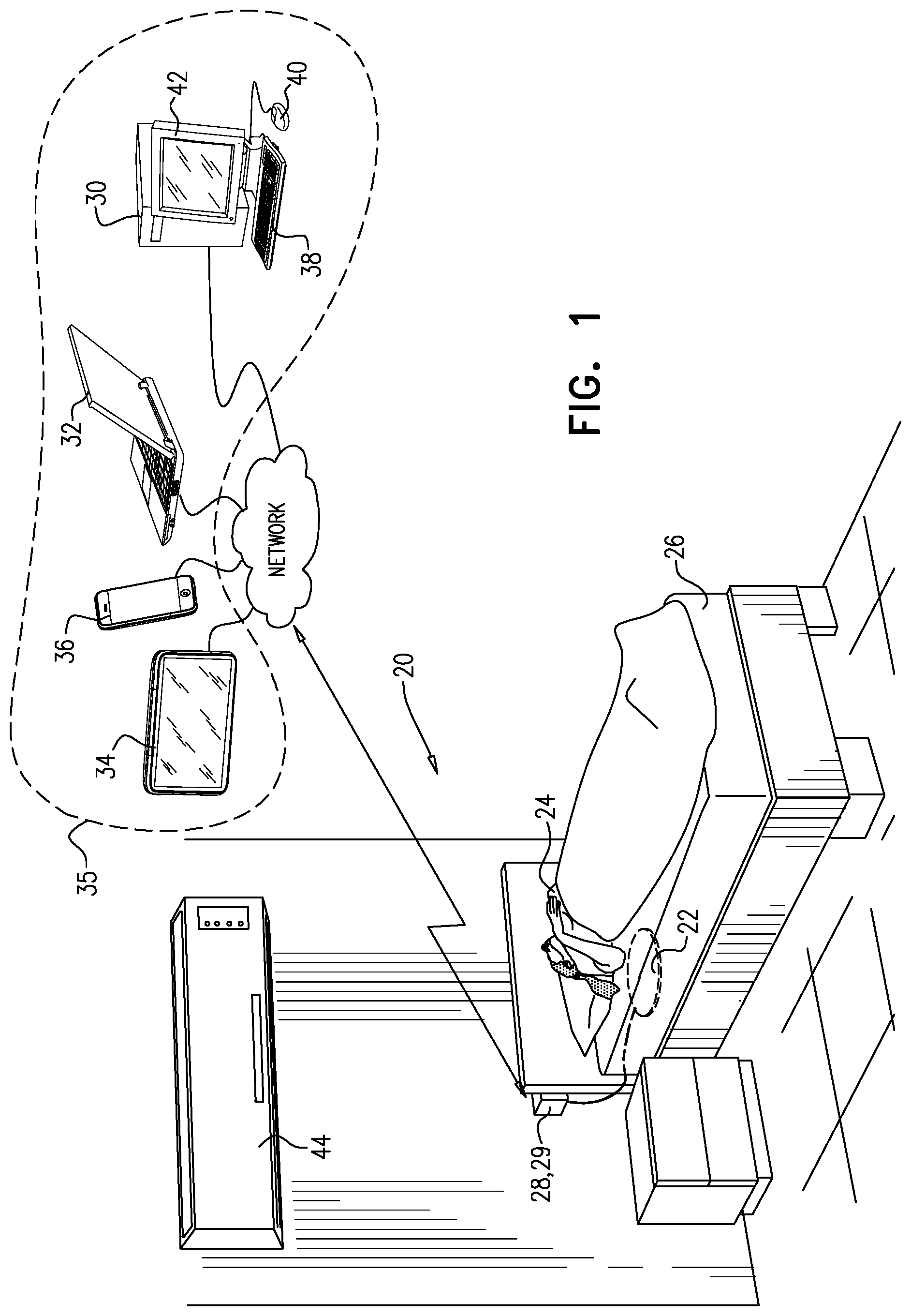 Patent US11812936 Figure 1 – Apparatus and methods for monitoring a sleeping subject
