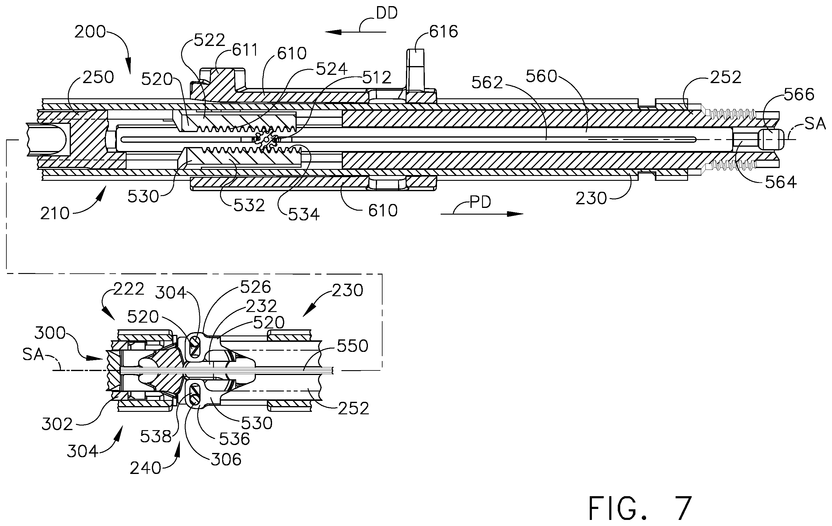 Patent US11812958 Figure 7 – Locking arrangements for detachable shaft assemblies with articulatable surgical end effectors