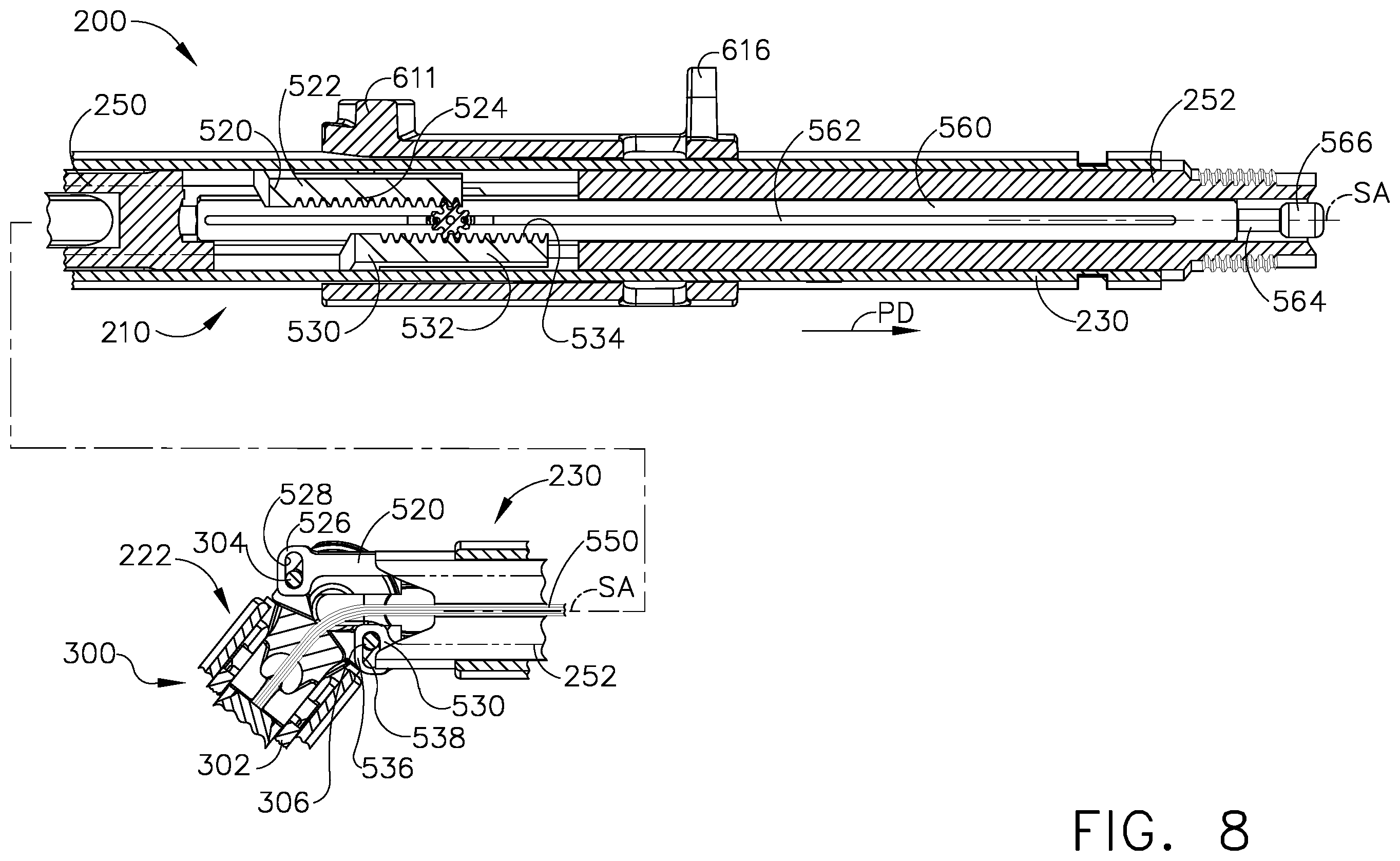 Patent US11812958 Figure 8 – Locking arrangements for detachable shaft assemblies with articulatable surgical end effectors