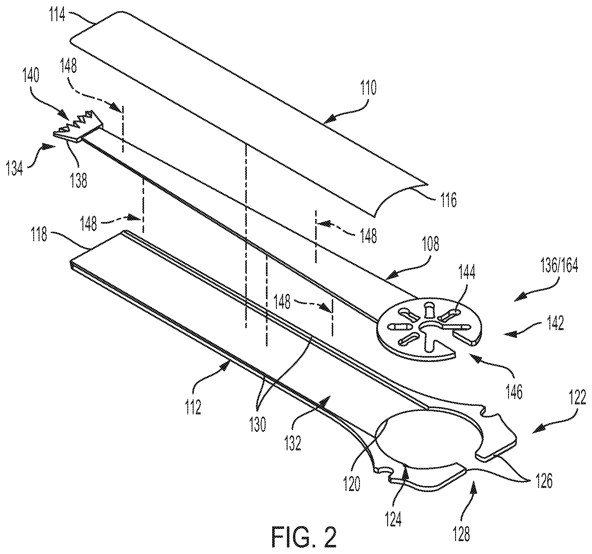 Patent US11812973 Figure 2 – Sheathed surgical saw blade with bearings