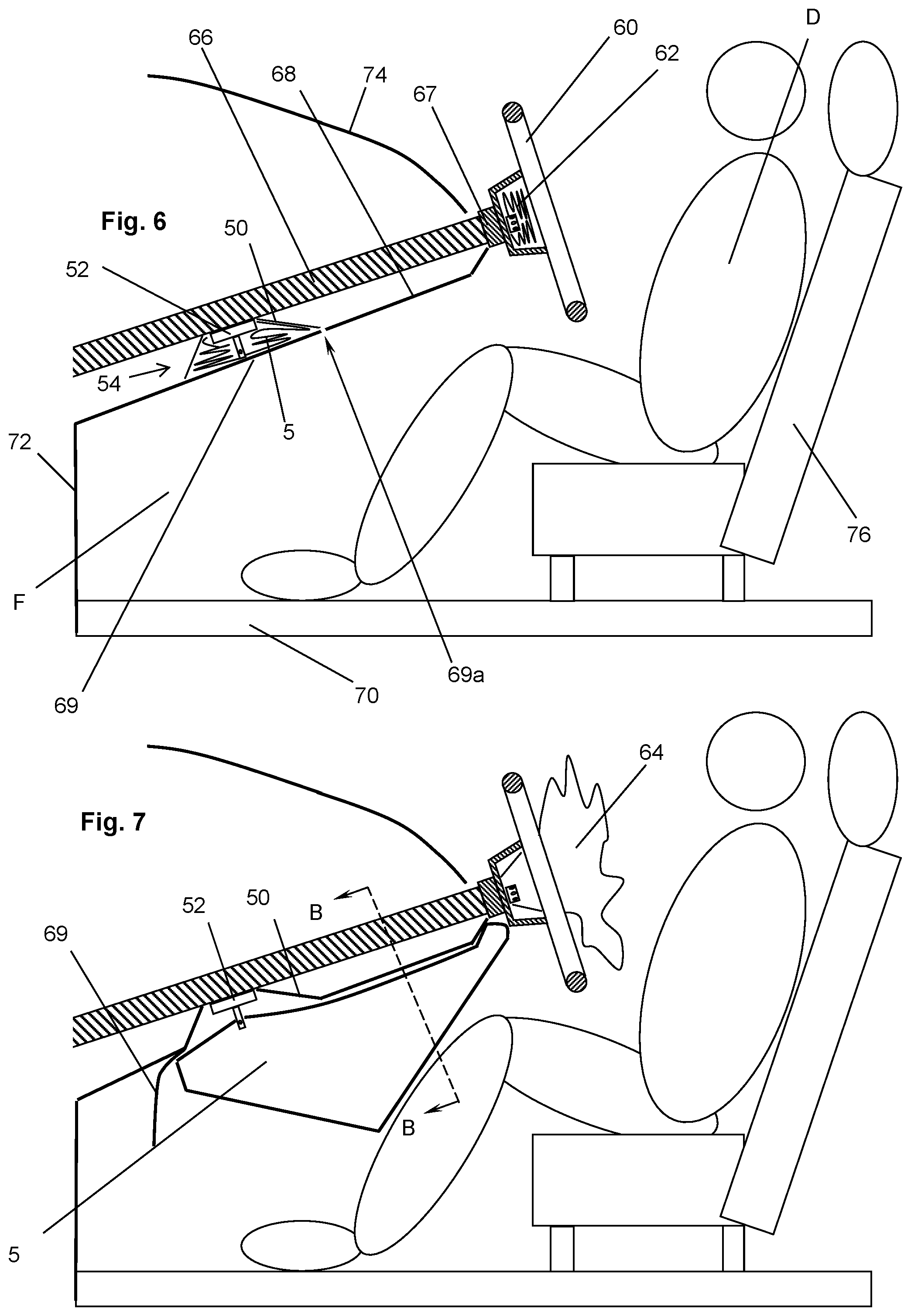 Patent US11814001 Figure 3 – Knee airbag, knee airbag module and steering assembly