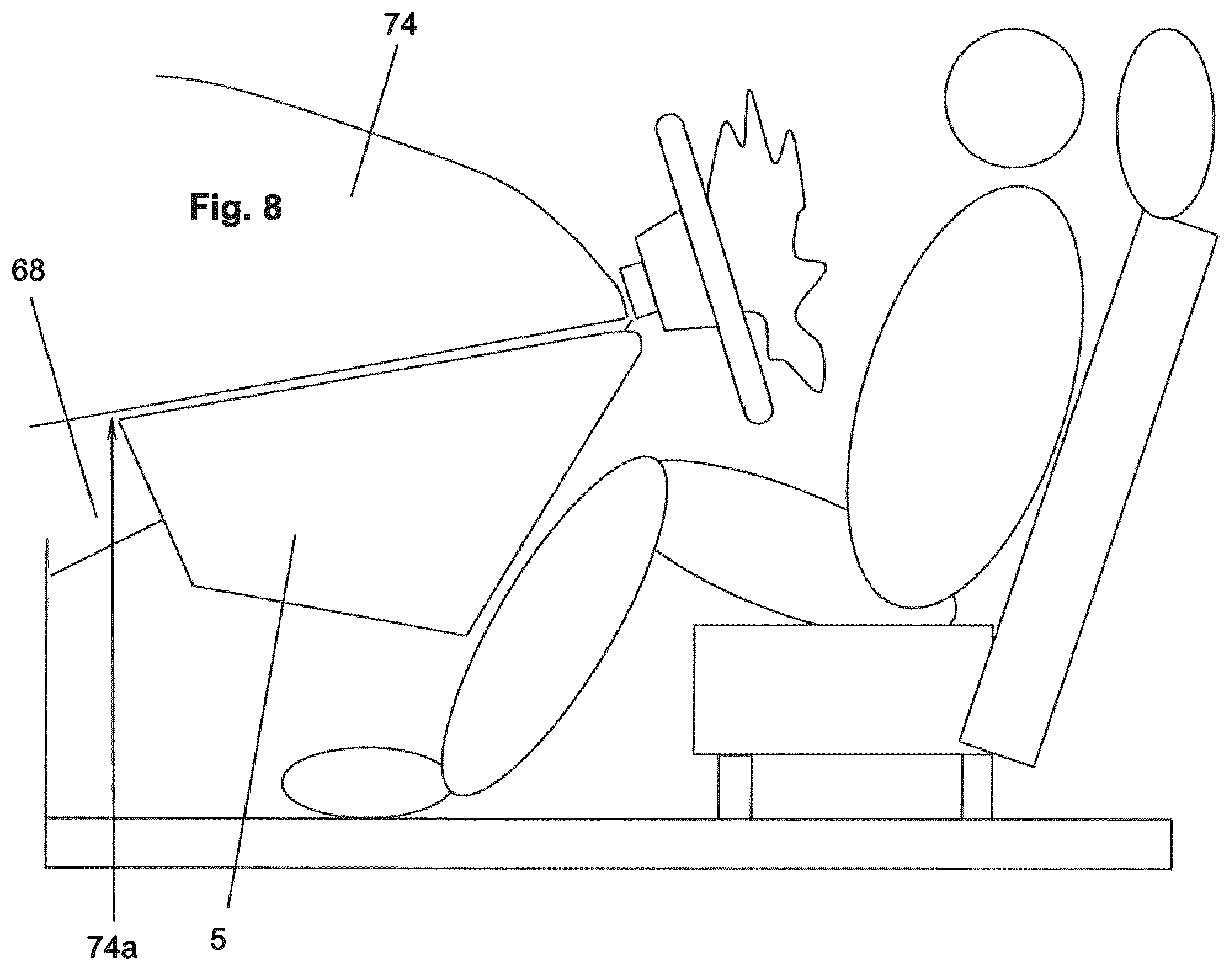 Patent US11814001 Figure 4 – Knee airbag, knee airbag module and steering assembly