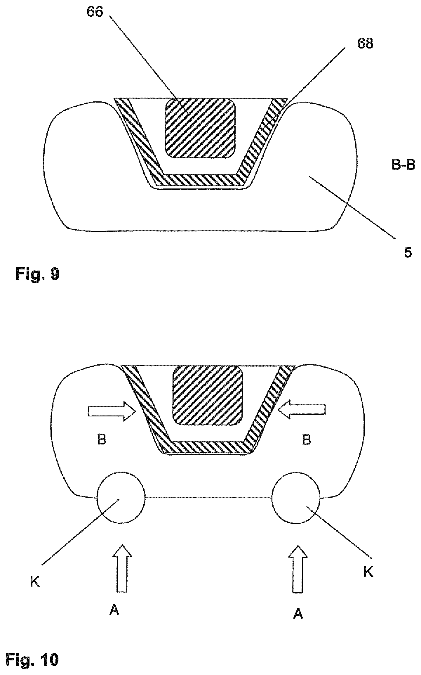 Patent US11814001 Figure 5 – Knee airbag, knee airbag module and steering assembly