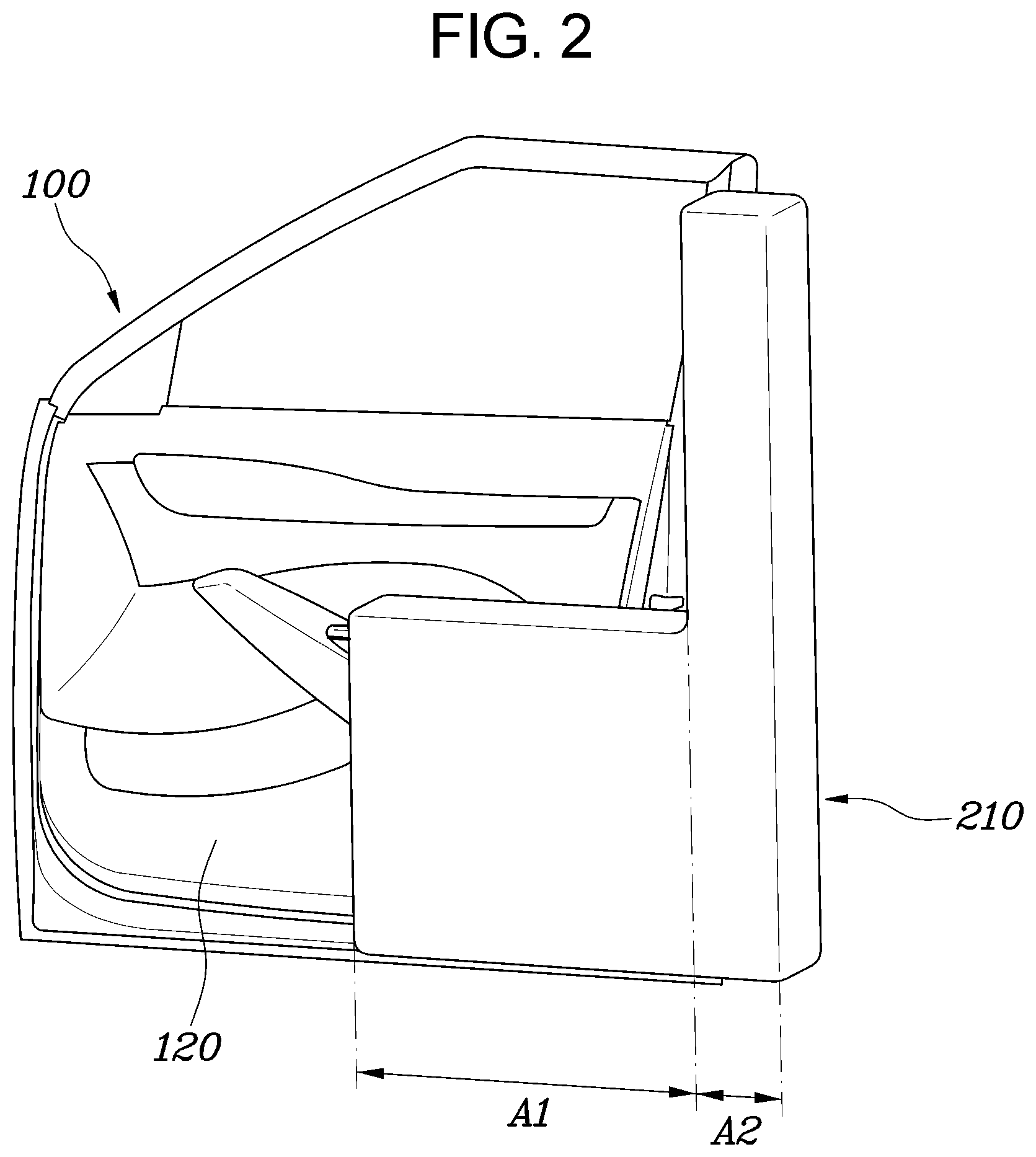 Patent US11814002 Figure 2 – Door-mounted air bag and control method for deploying same