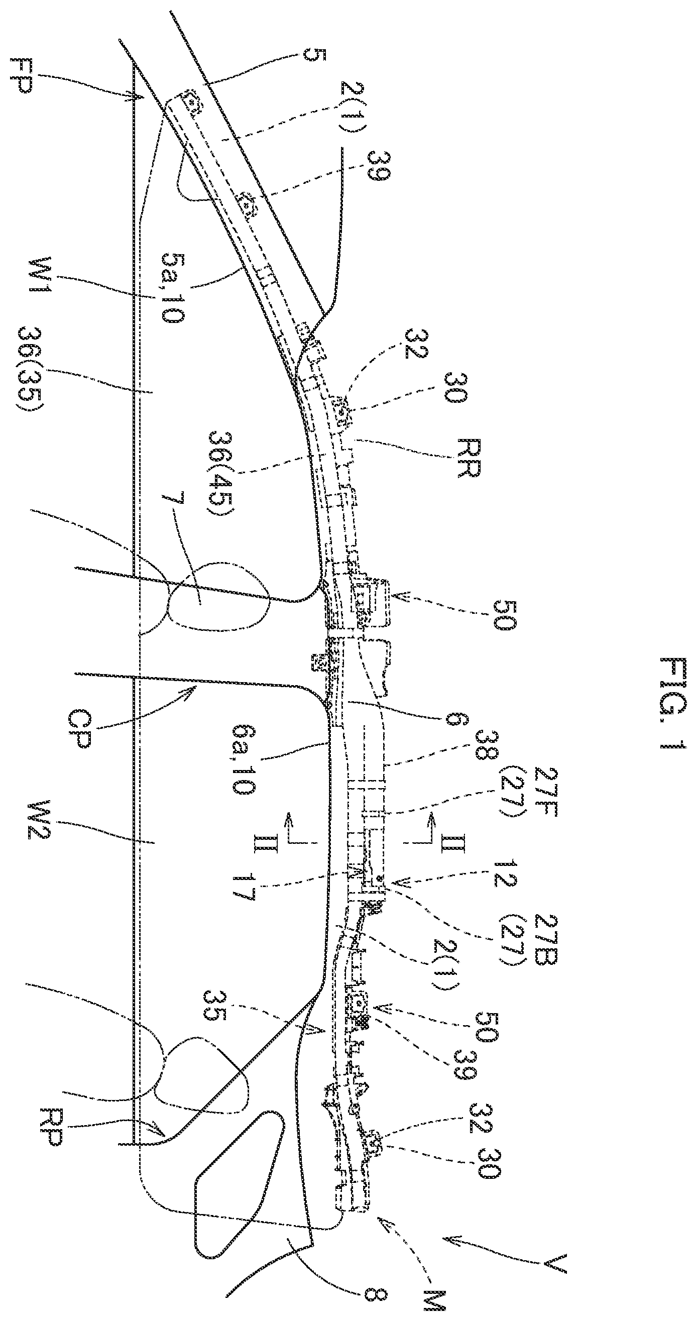 Patent US11814003 Figure 1 – Head protecting airbag device with inflator attachment bracket