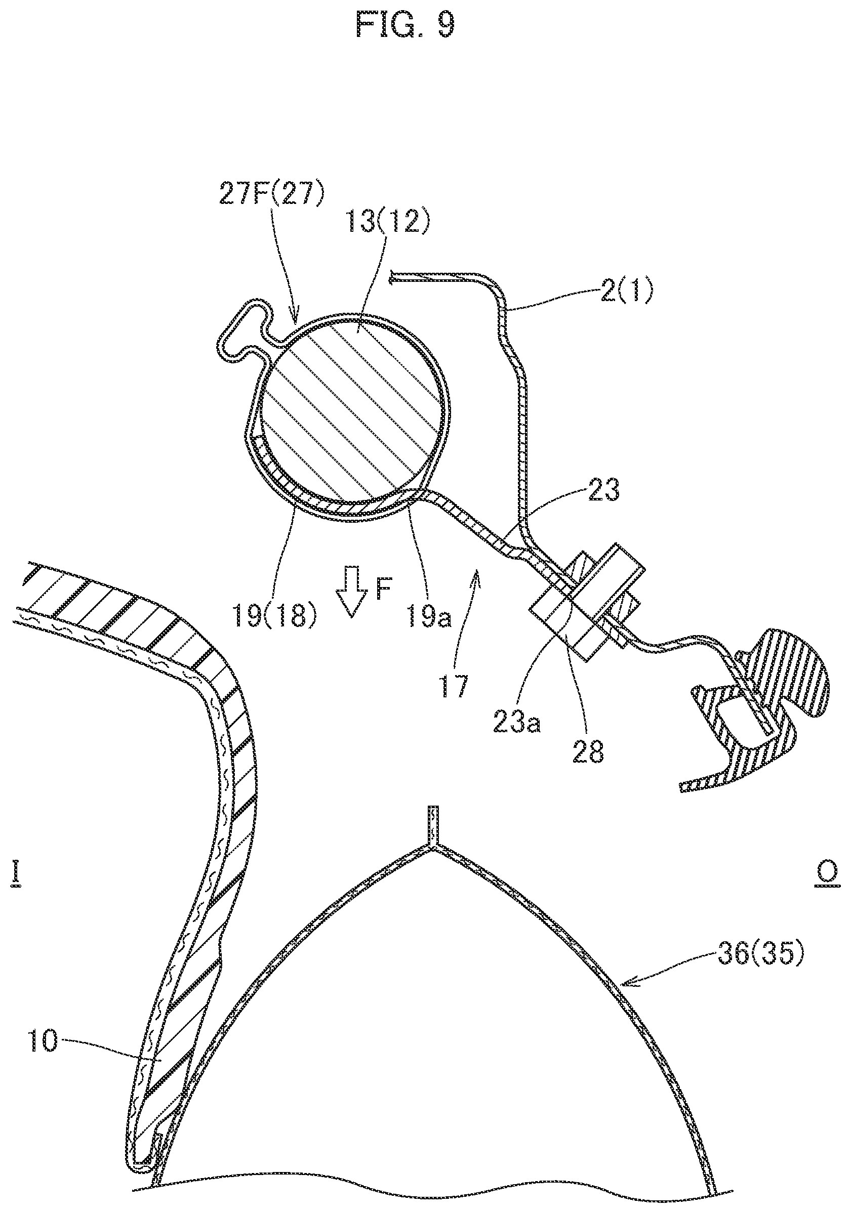 Patent US11814003 Figure 7 – Head protecting airbag device with inflator attachment bracket