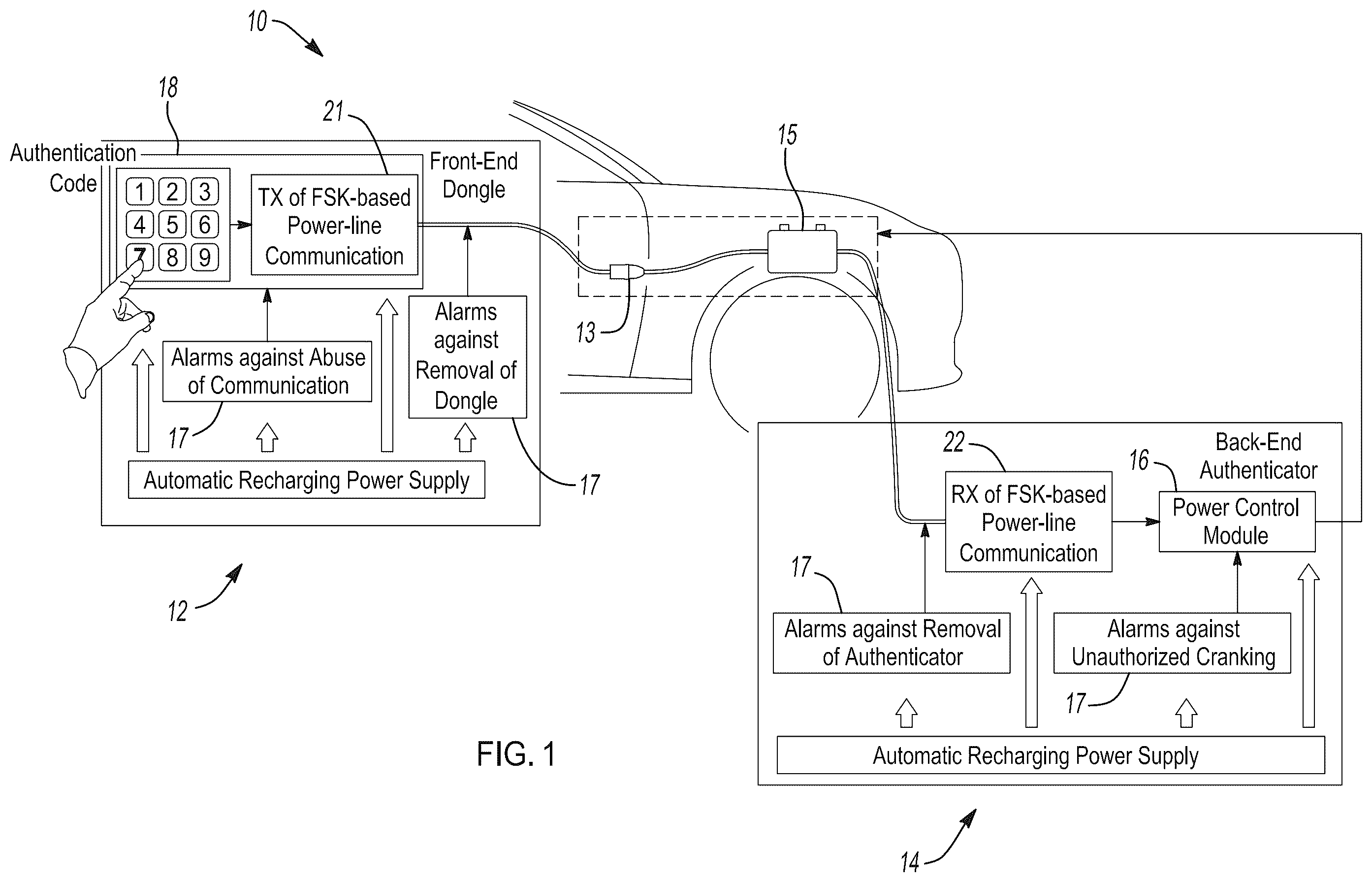 Patent US11814009 Figure 1 – Anti-theft vehicle immobilizer using batteries