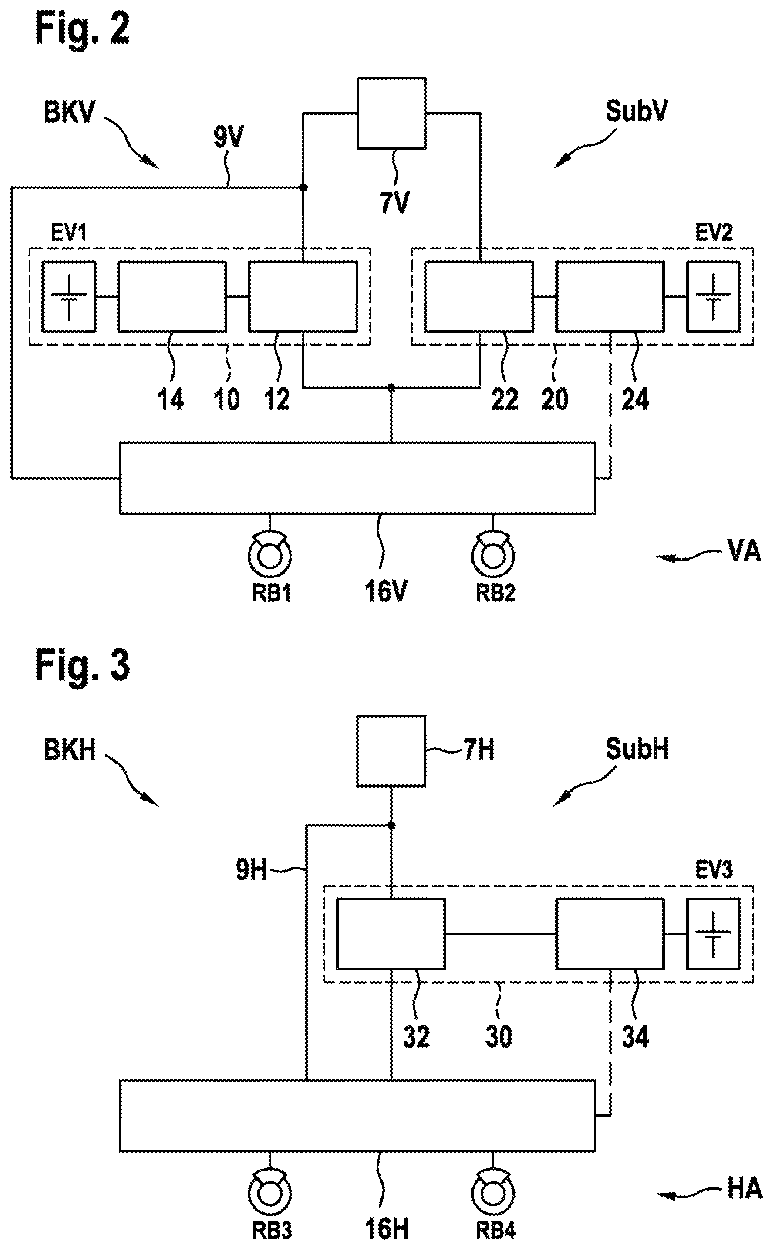 Patent US11814019 Figure 2 – Hydraulic braking system for a vehicle having at least two axles