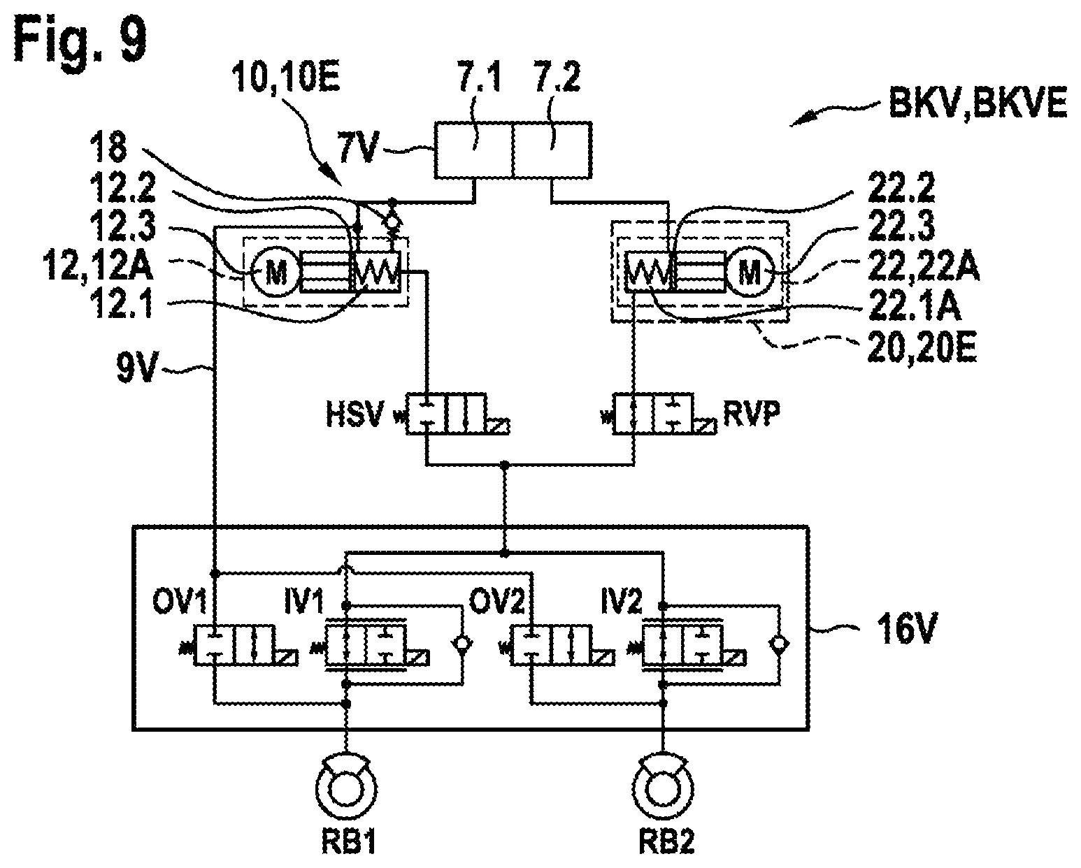 Patent US11814019 Figure 6 – Hydraulic braking system for a vehicle having at least two axles