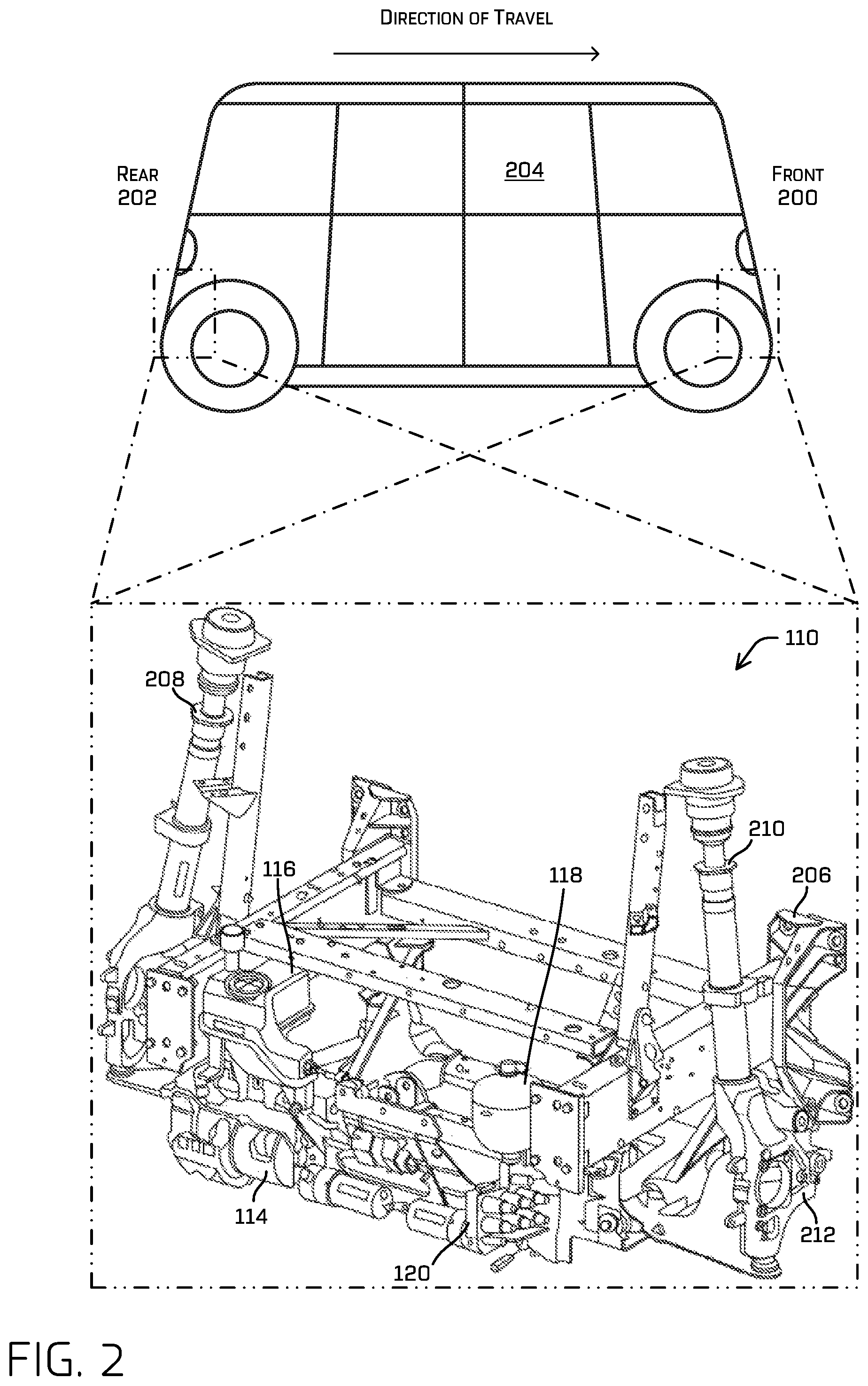 Patent US11814042 Figure 2 – Reducing hydraulic fluid pressure based on predicted collision