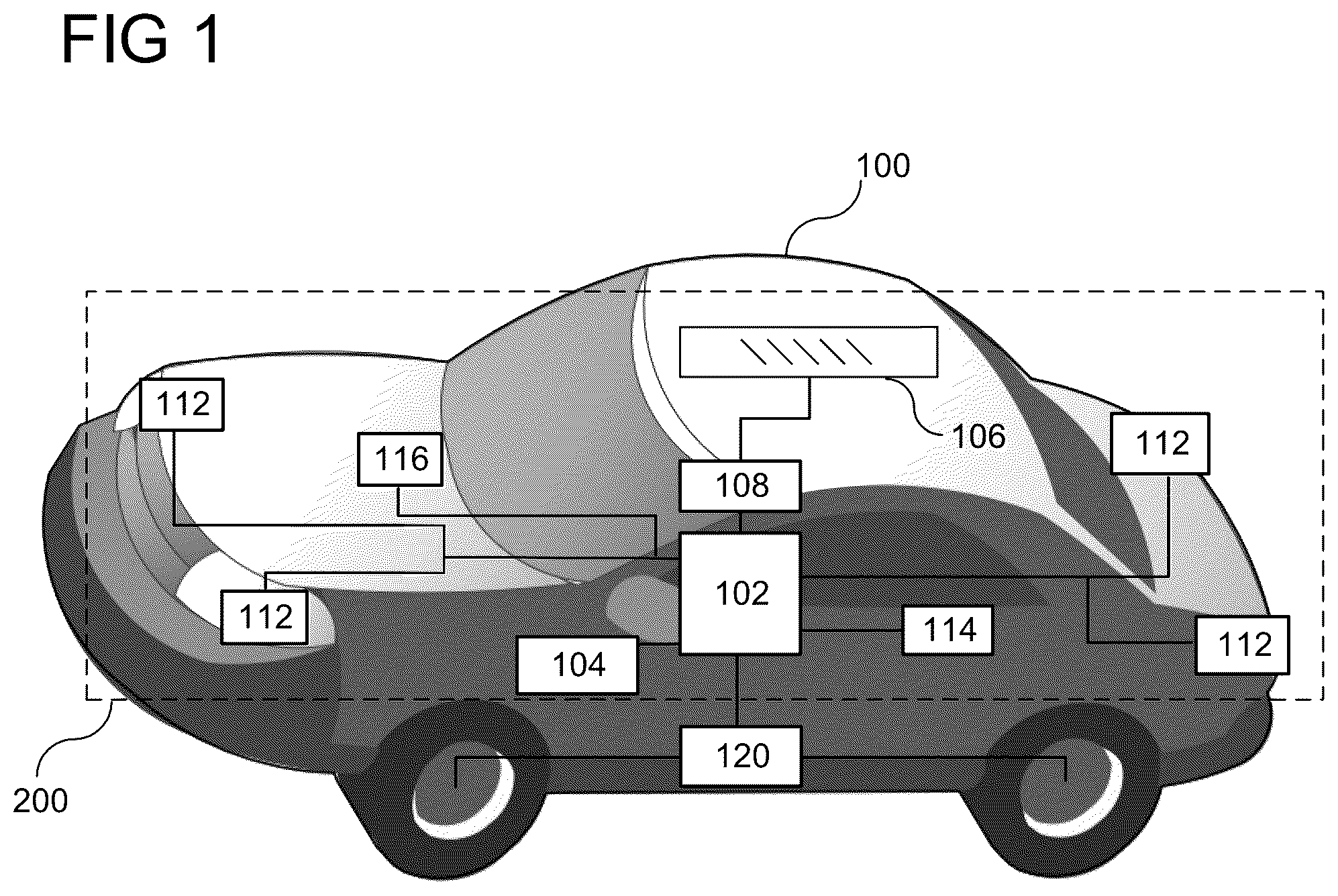 Patent US11814052 Figure 1 – Safety system for a vehicle