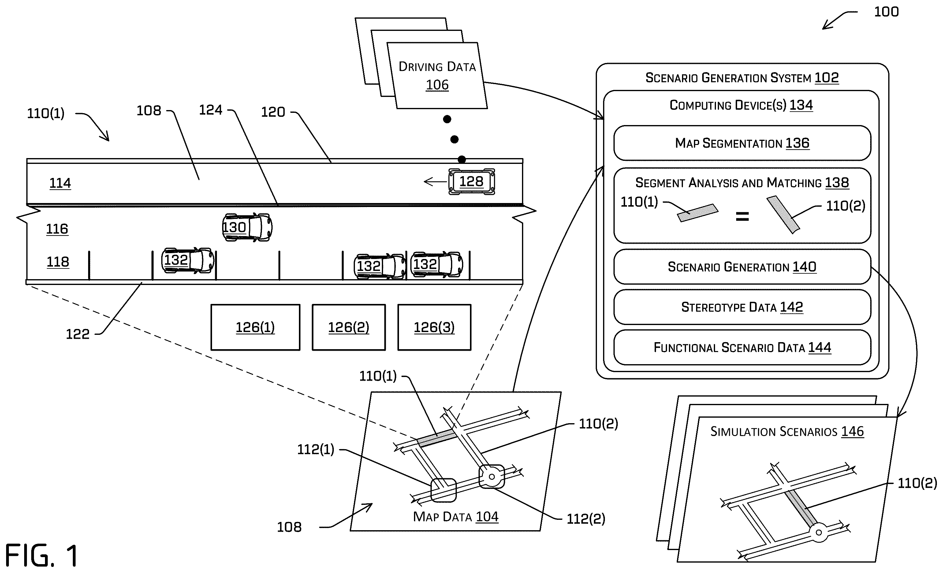 Patent US11814059 — Simulating autonomous driving using map data and driving data — Figure 1