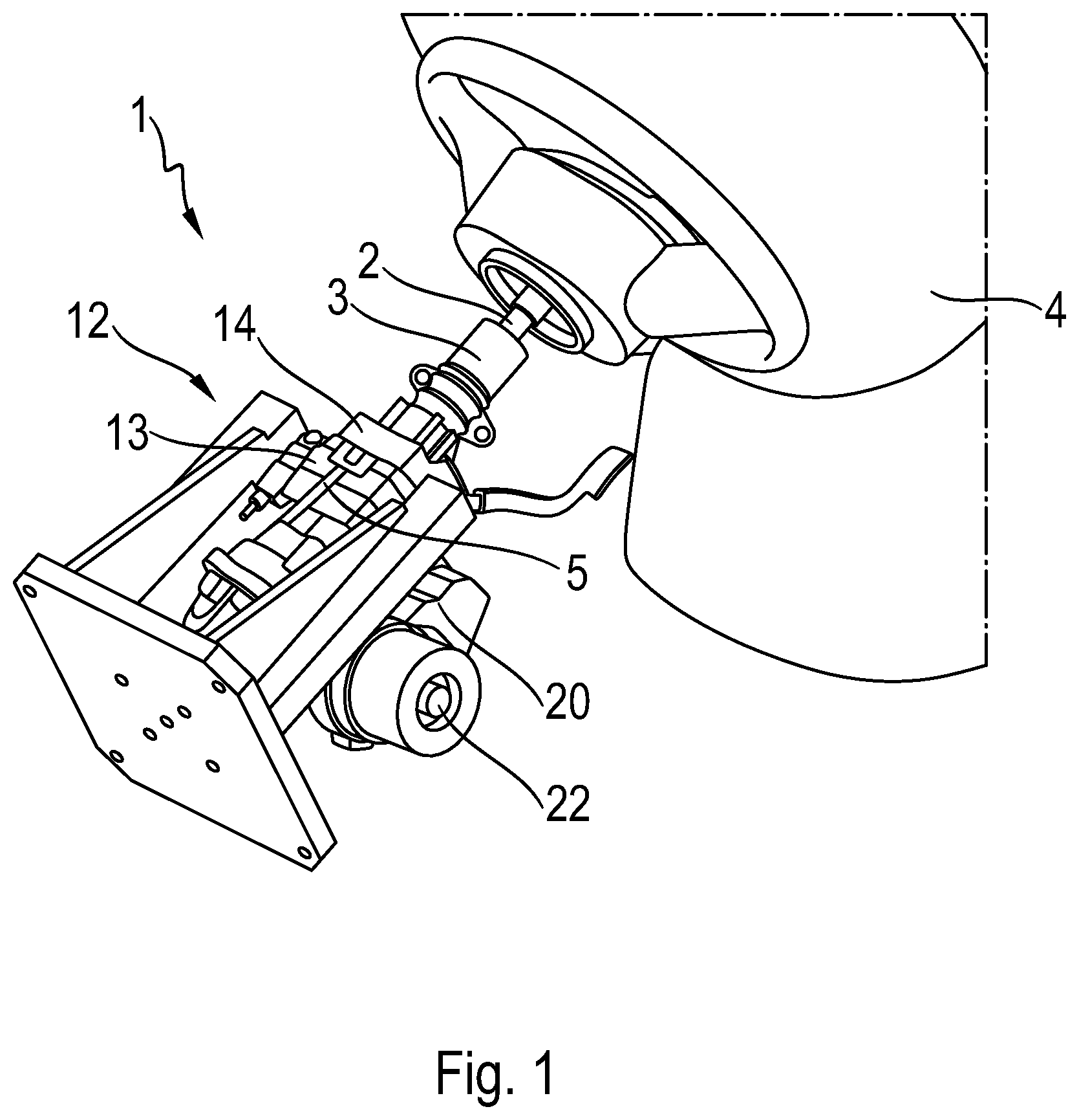 Patent US11814097 Figure 1 – Steering column assembly