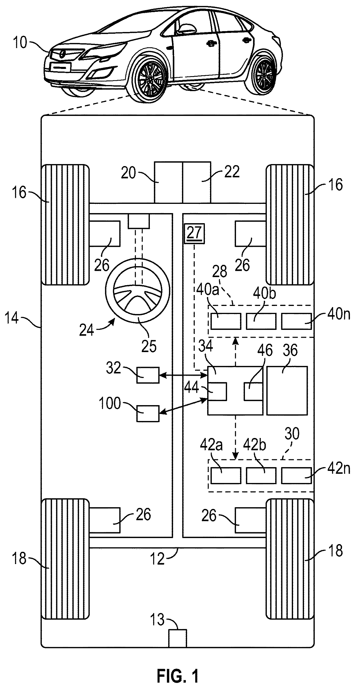Patent US11814098 — Methods, systems, and apparatuses for identification and compensation of trailer impacts on steering dynamics for automated driving — Figure 1