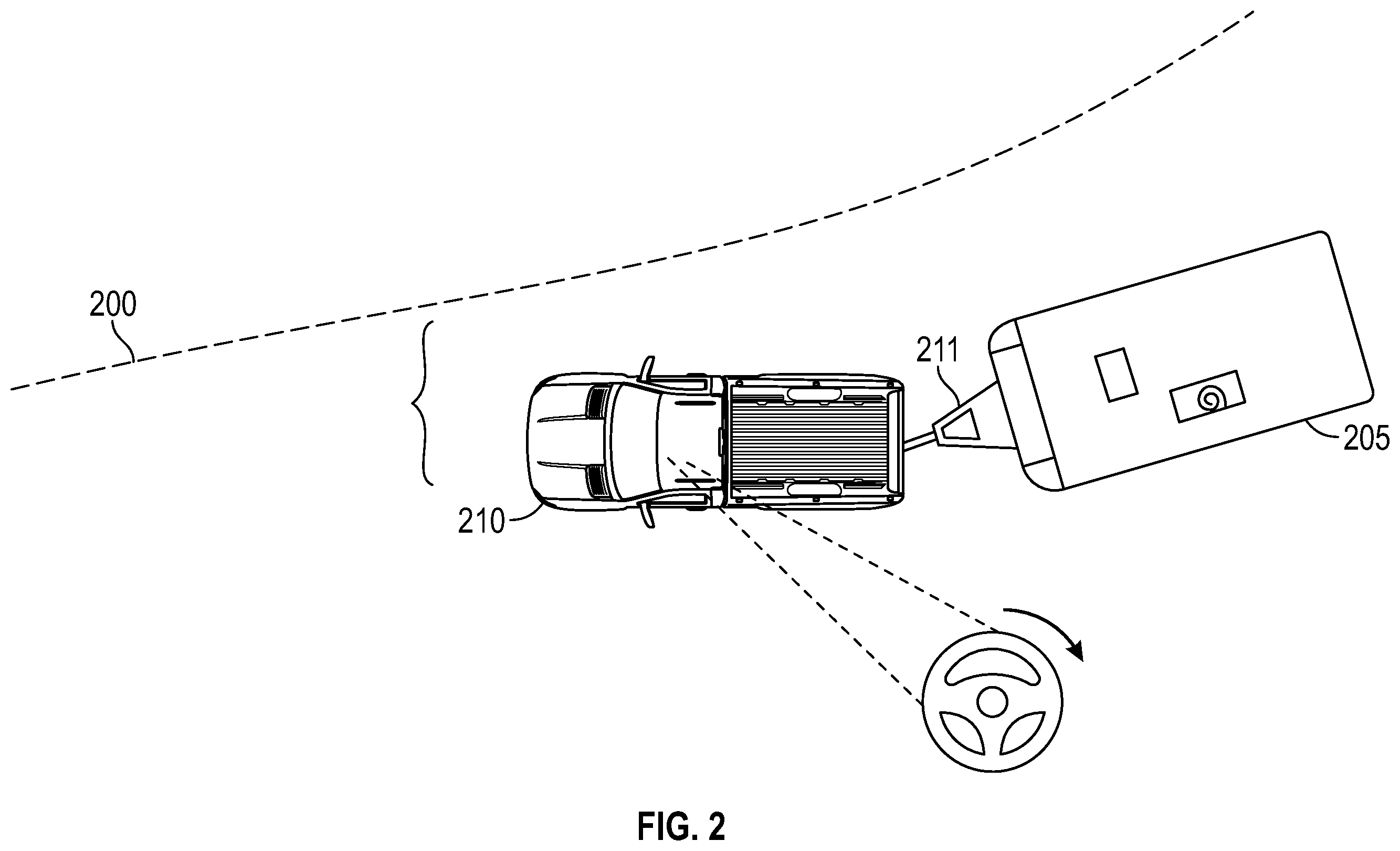 Patent US11814098 Figure 2 – Methods, systems, and apparatuses for identification and compensation of trailer impacts on steering dynamics for automated driving