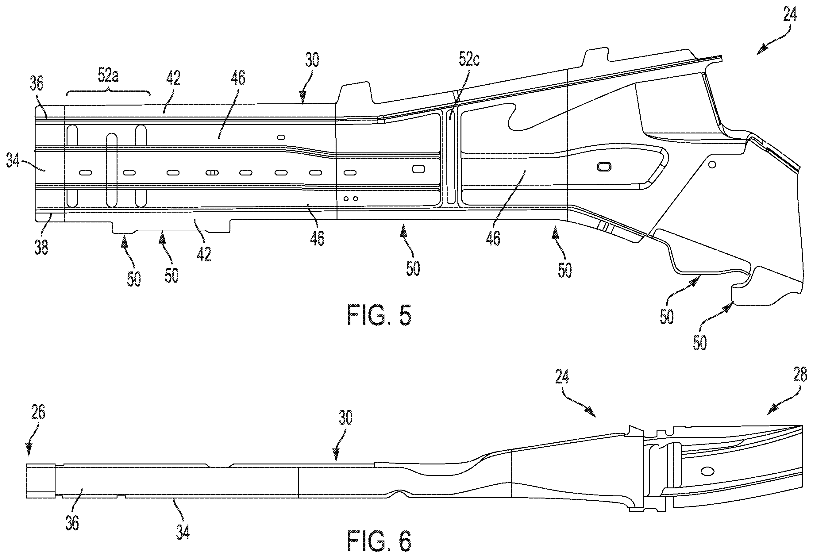 Patent US11814100 Figure 5 – Vehicle cradle assembly with impact detachment script