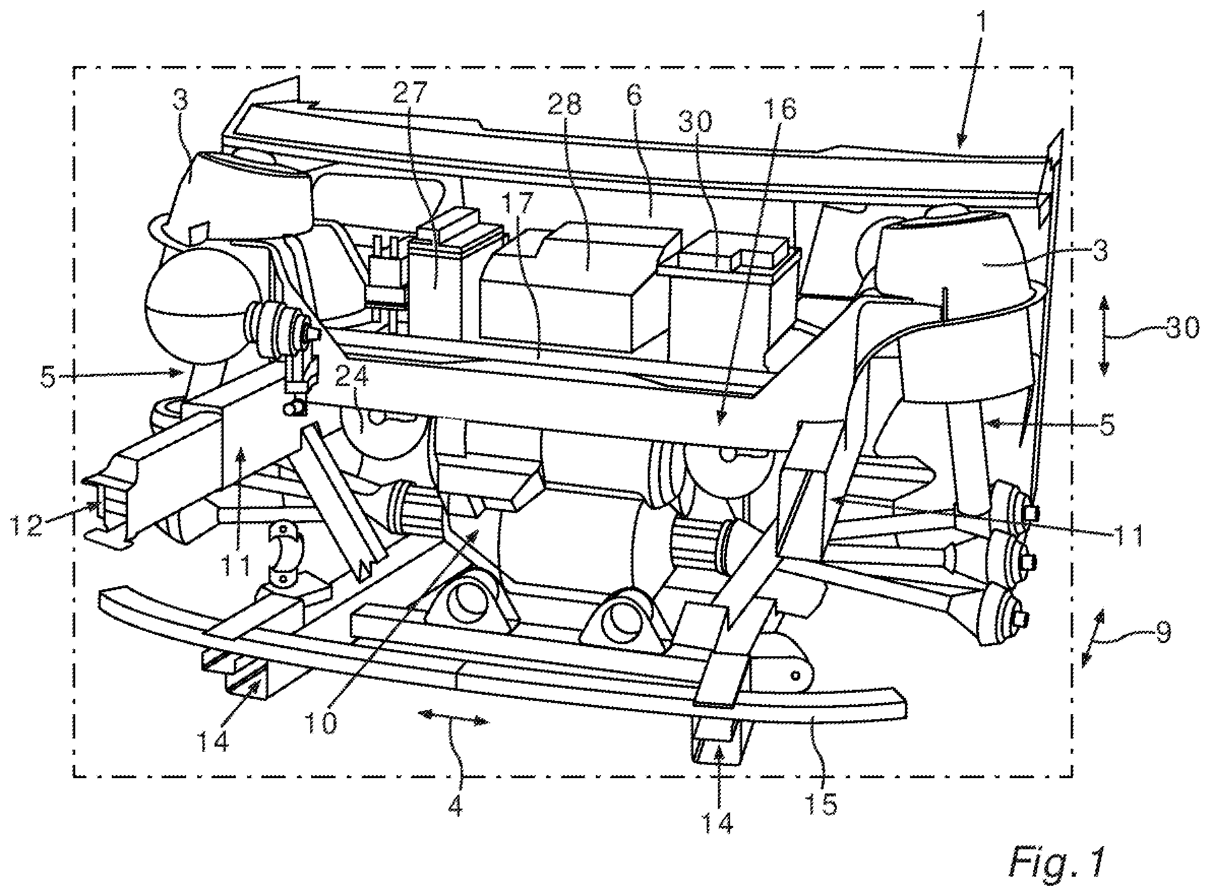 Patent US11814101 Figure 1 – Front end structure for a motor vehicle, in particular for a passenger vehicle, and motor vehicle, in particular passenger vehicle