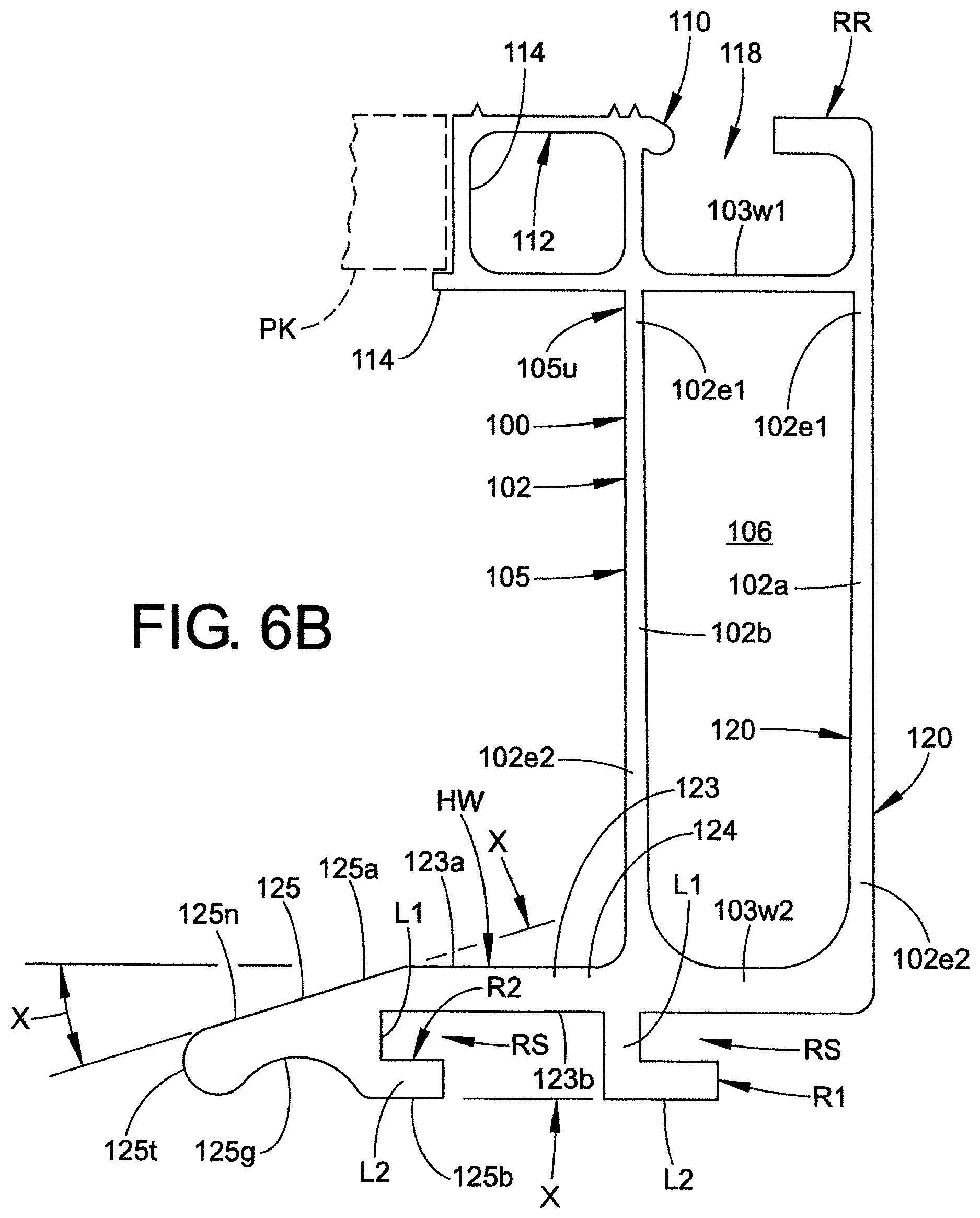 Patent US11814103 Figure 8 – Side rail with flat hook retaining feature