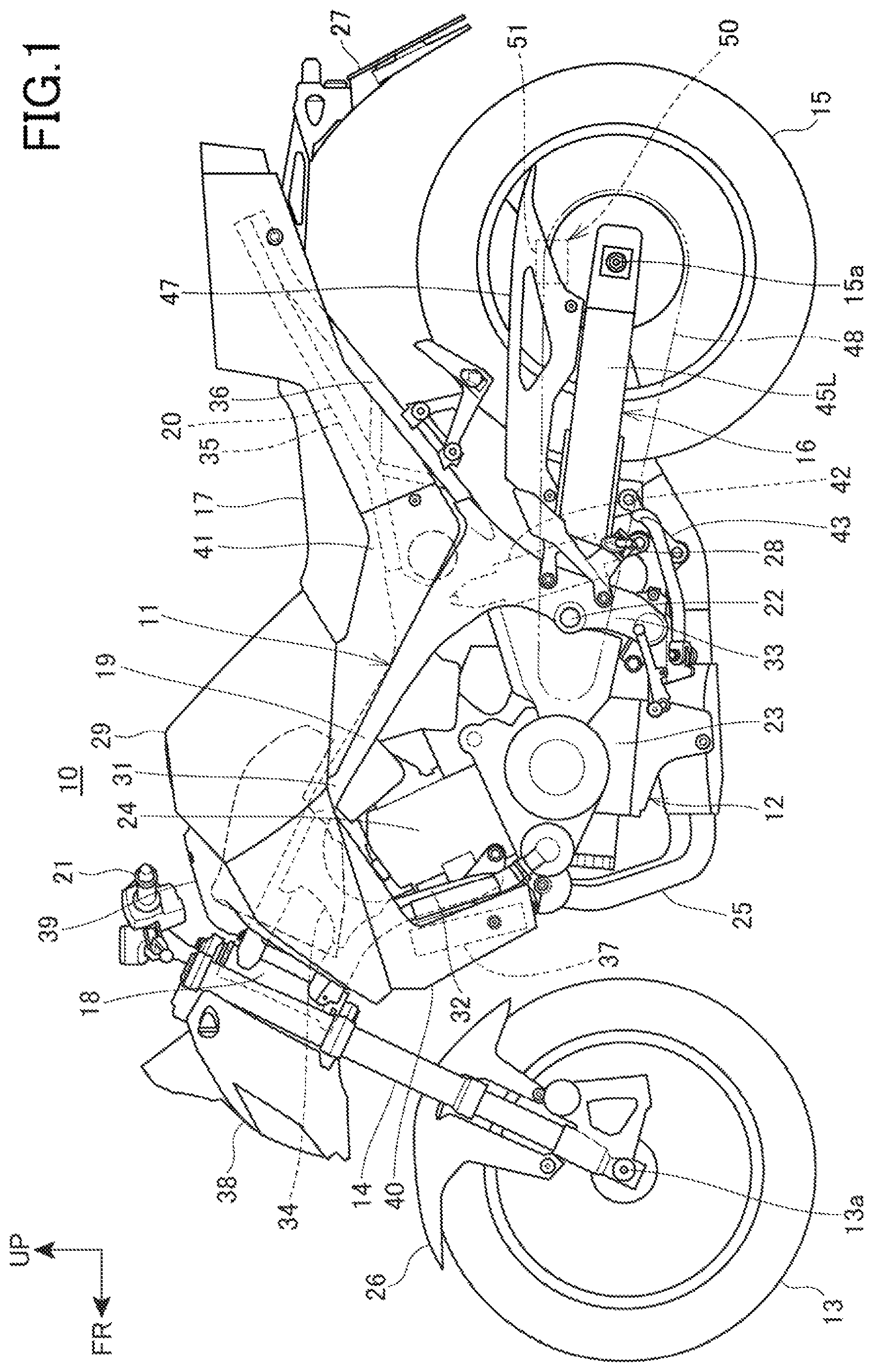 Patent US11814127 Figure 1 – Saddle-ride vehicle