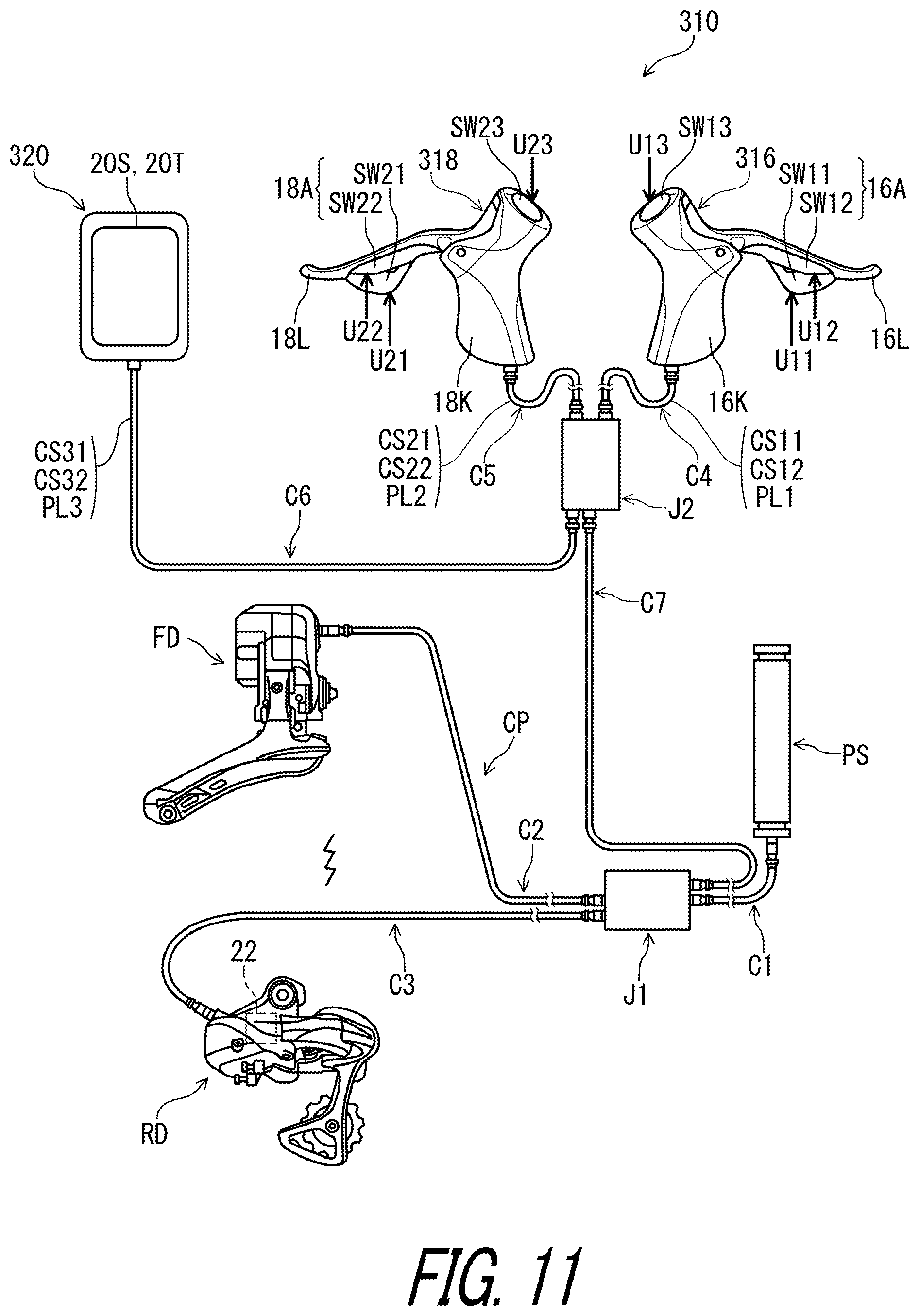 Patent US11814128 Figure 11 – Operating device and operating system for human-powered vehicle